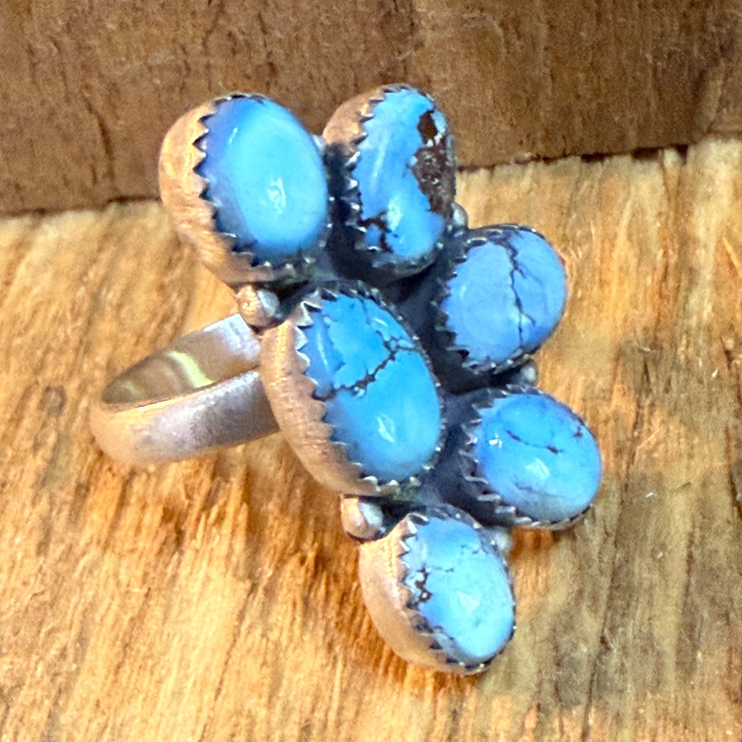 Golden Hills Turquoise Dahlia Adjustable Cluster Ring Sterling Silver Wild West Boho