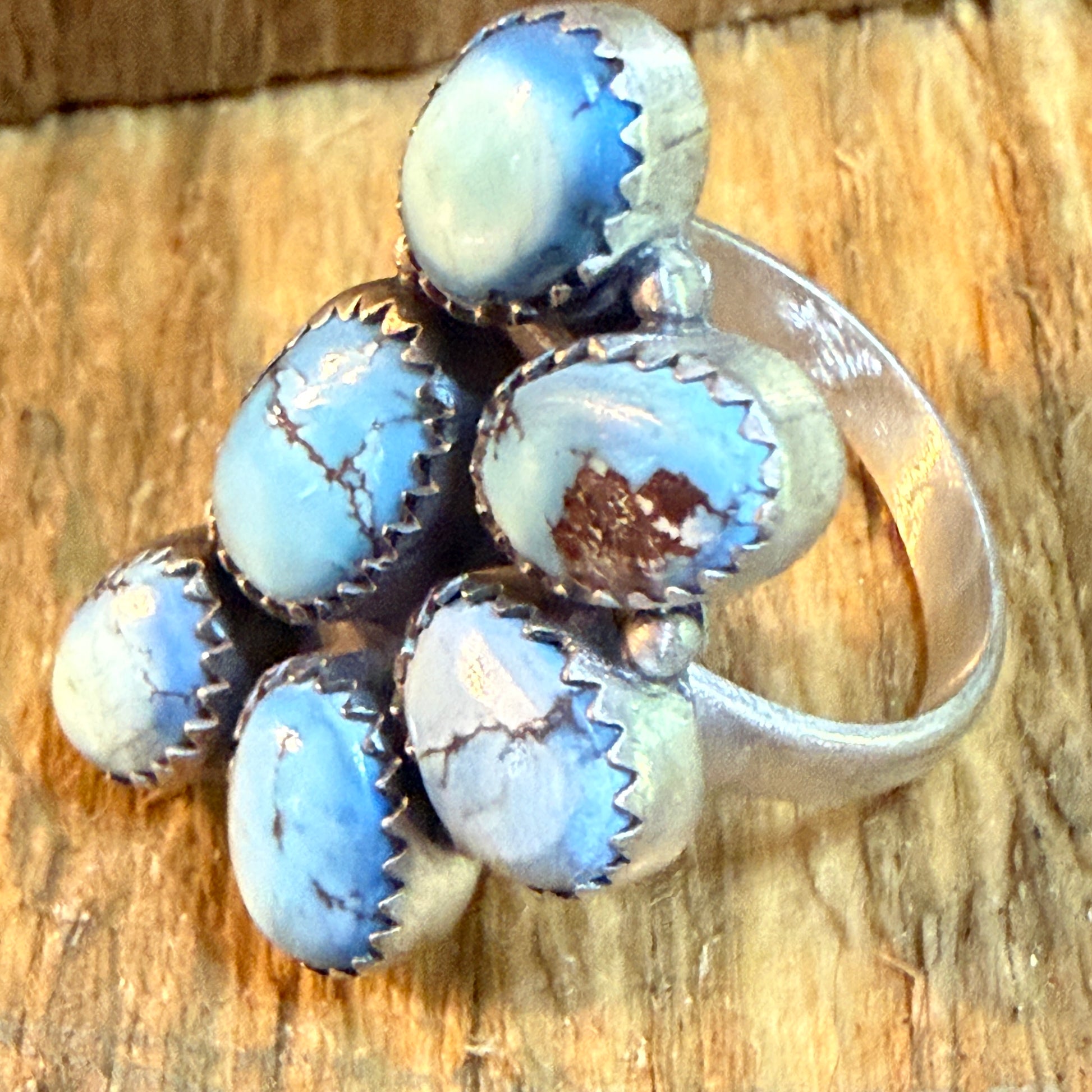 Golden Hills Turquoise Dahlia Adjustable Cluster Ring Sterling Silver Wild West Boho