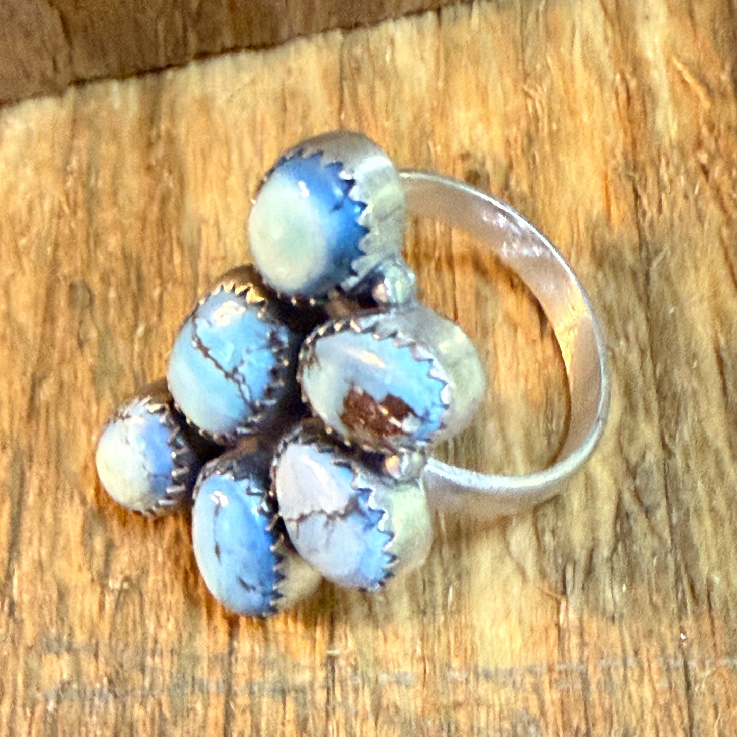 Golden Hills Turquoise Dahlia Adjustable Cluster Ring Sterling Silver Wild West Boho
