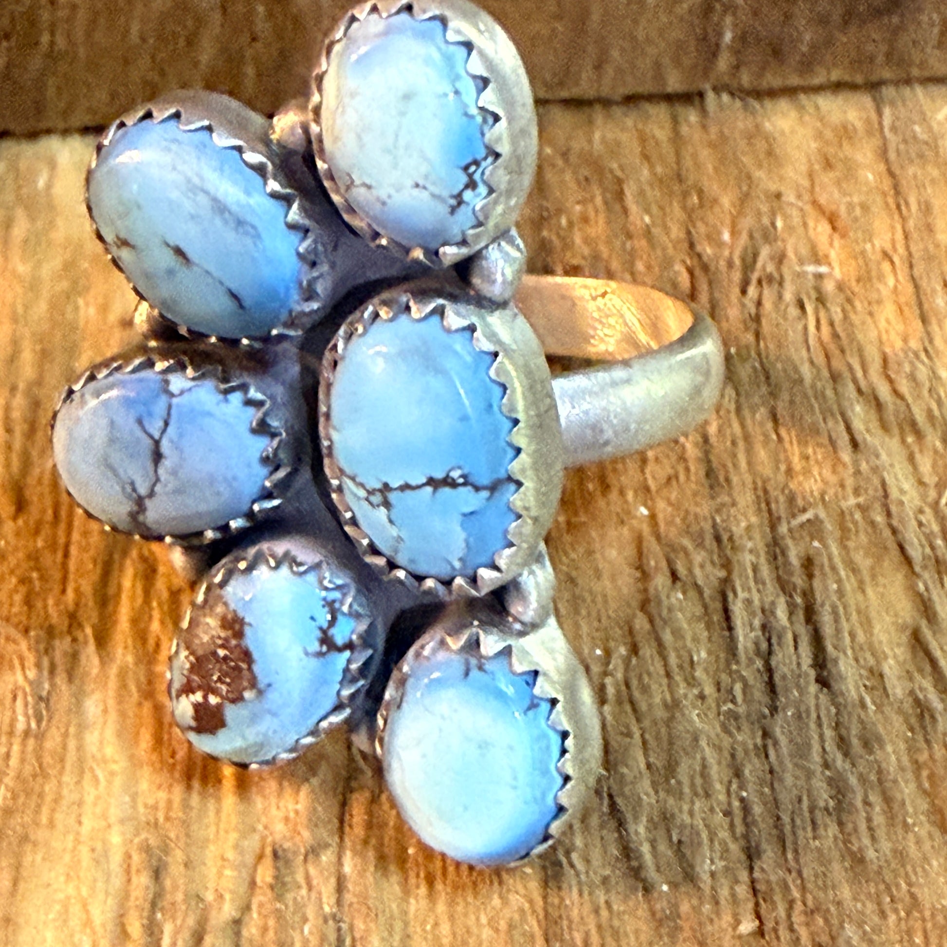 Golden Hills Turquoise Dahlia Adjustable Cluster Ring Sterling Silver Wild West Boho