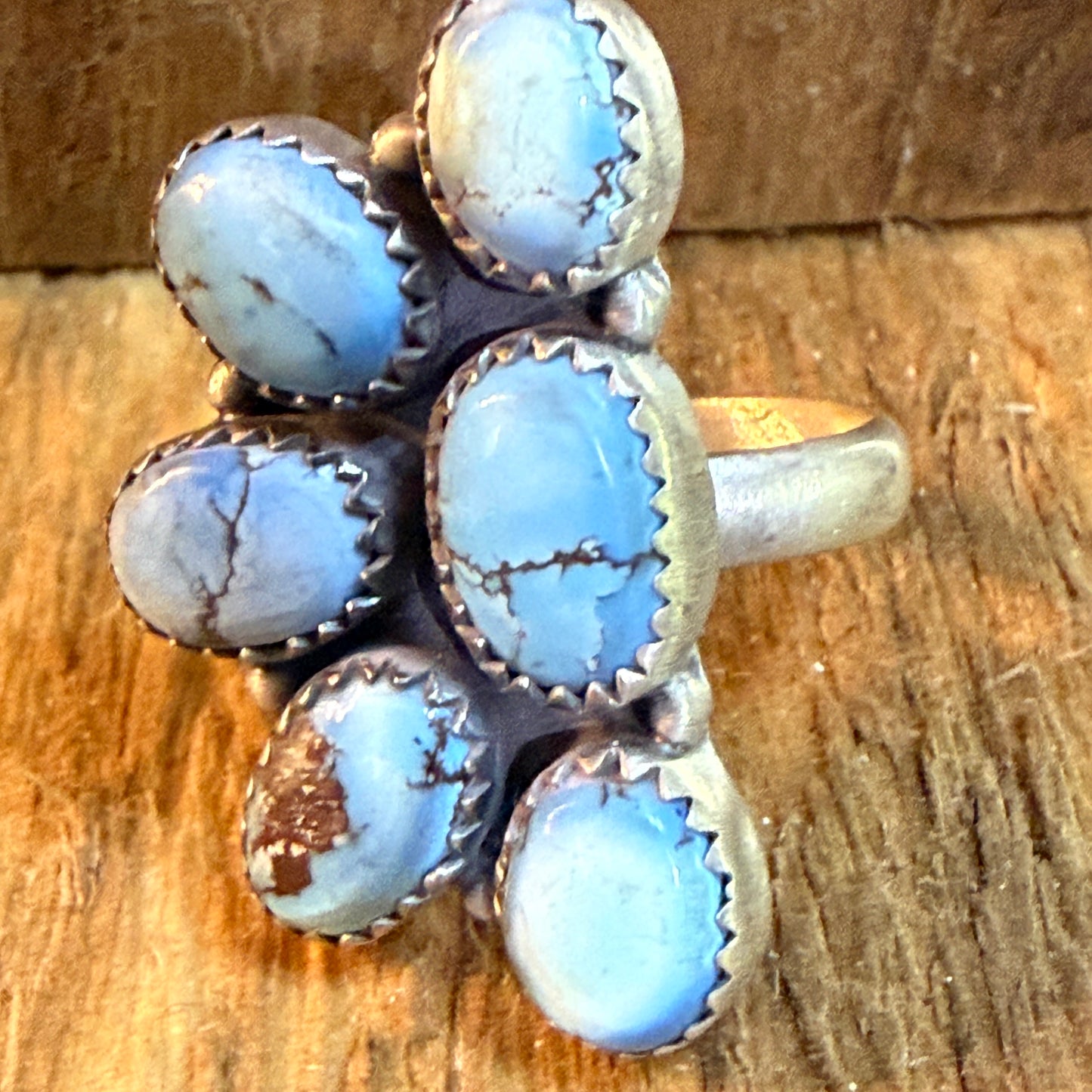 Golden Hills Turquoise Dahlia Adjustable Cluster Ring Sterling Silver Wild West Boho