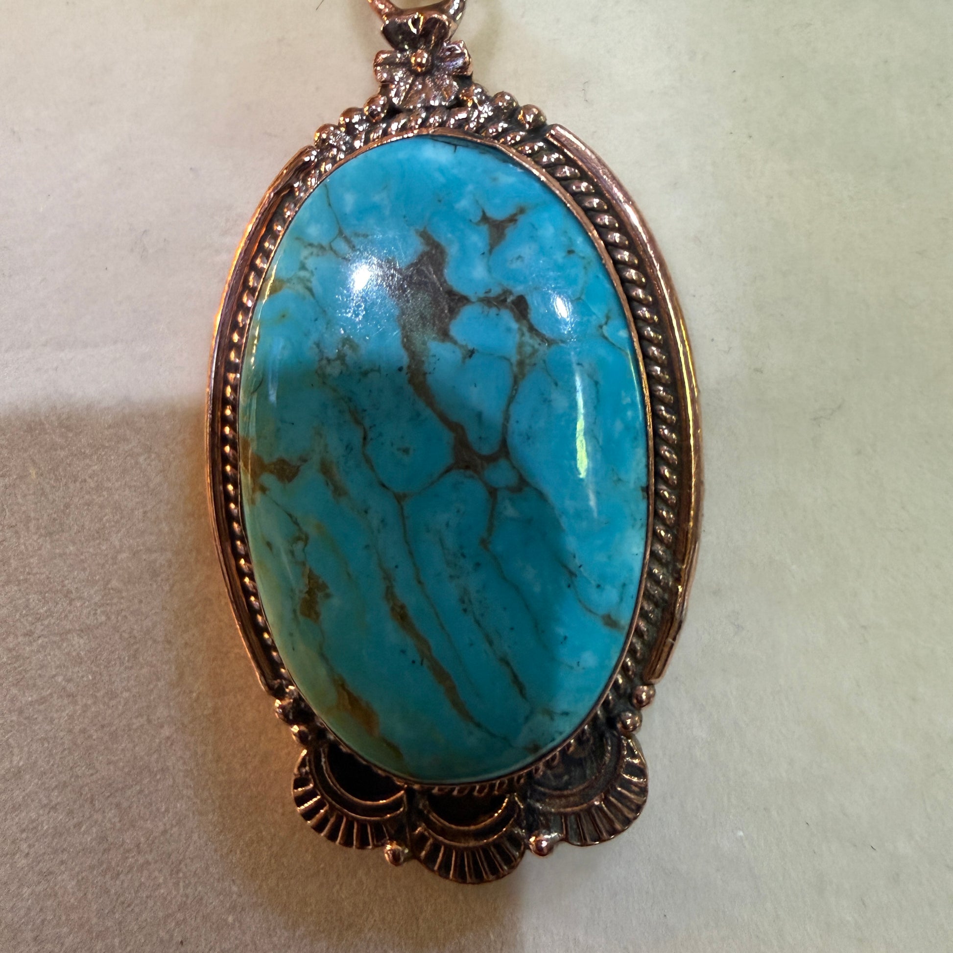 Kingman Turquoise Gemstone With Copper 6mm Pearl Beads, 1.5 Inch Gemstone Wild West Boho