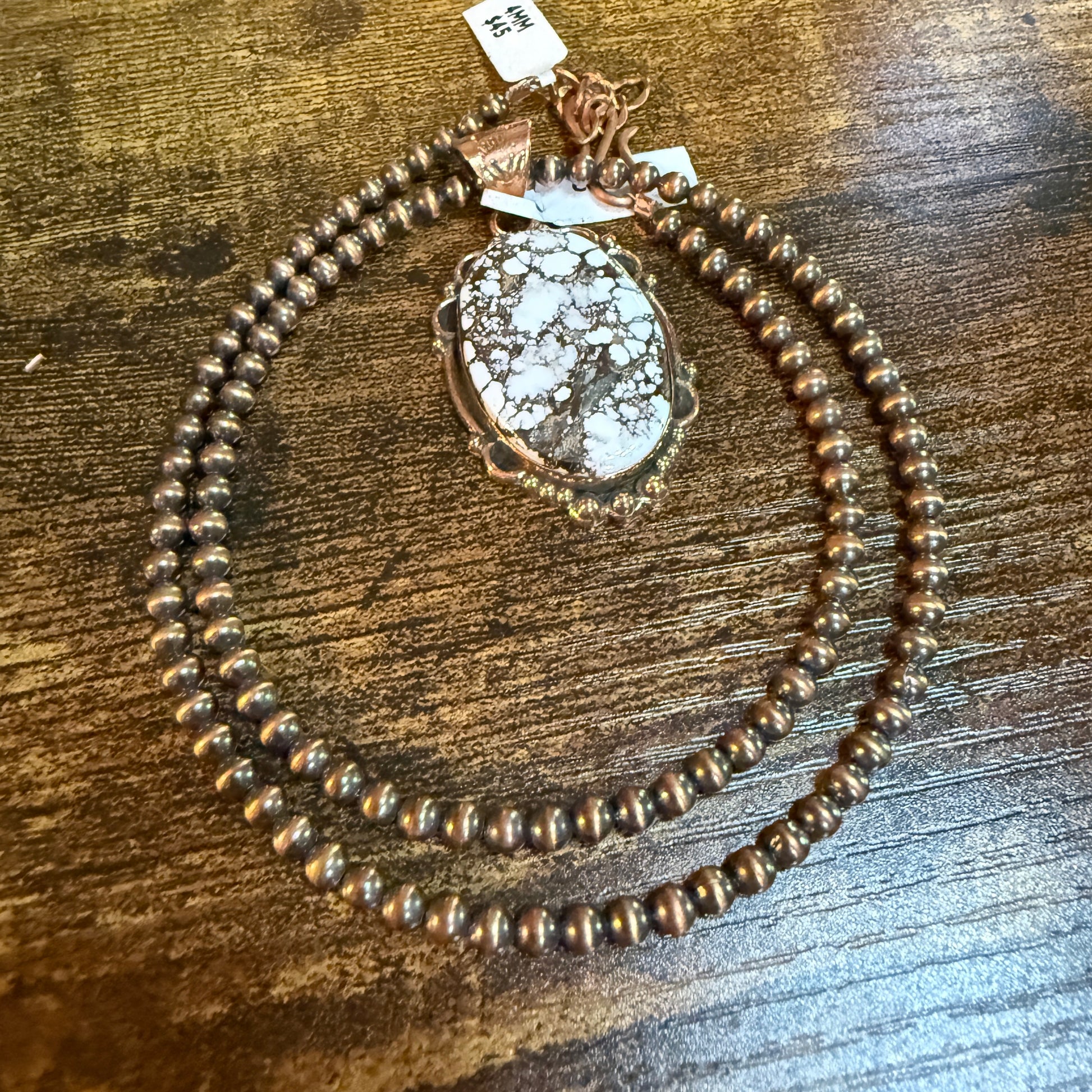Genuine Copper Pearl Necklace With Wild Horse Gemstone Copper Pendant, 18 Inch Wild West Boho