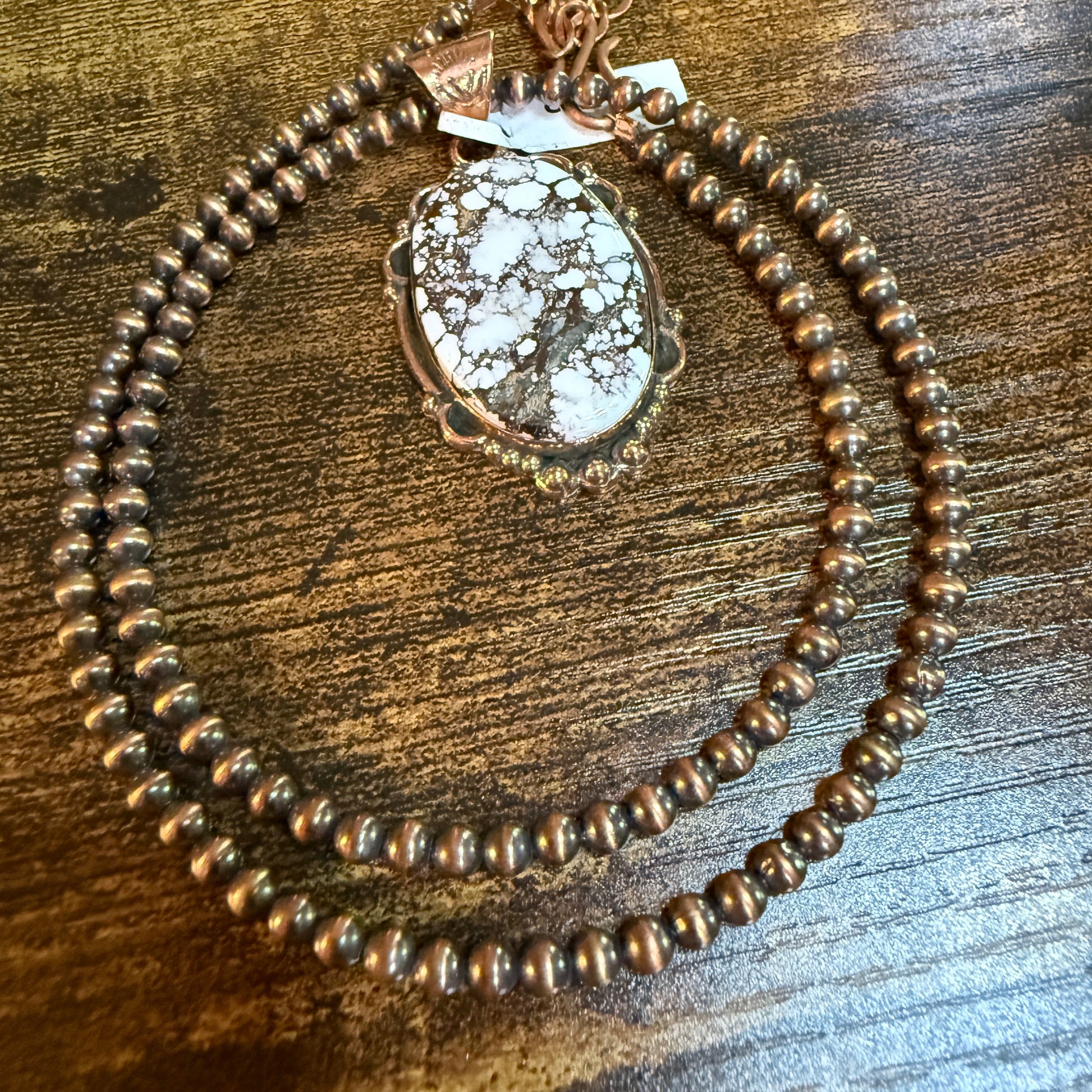 Genuine Copper Pearl Necklace With Wild Horse Gemstone Copper Pendant, 18 Inch Wild West Boho