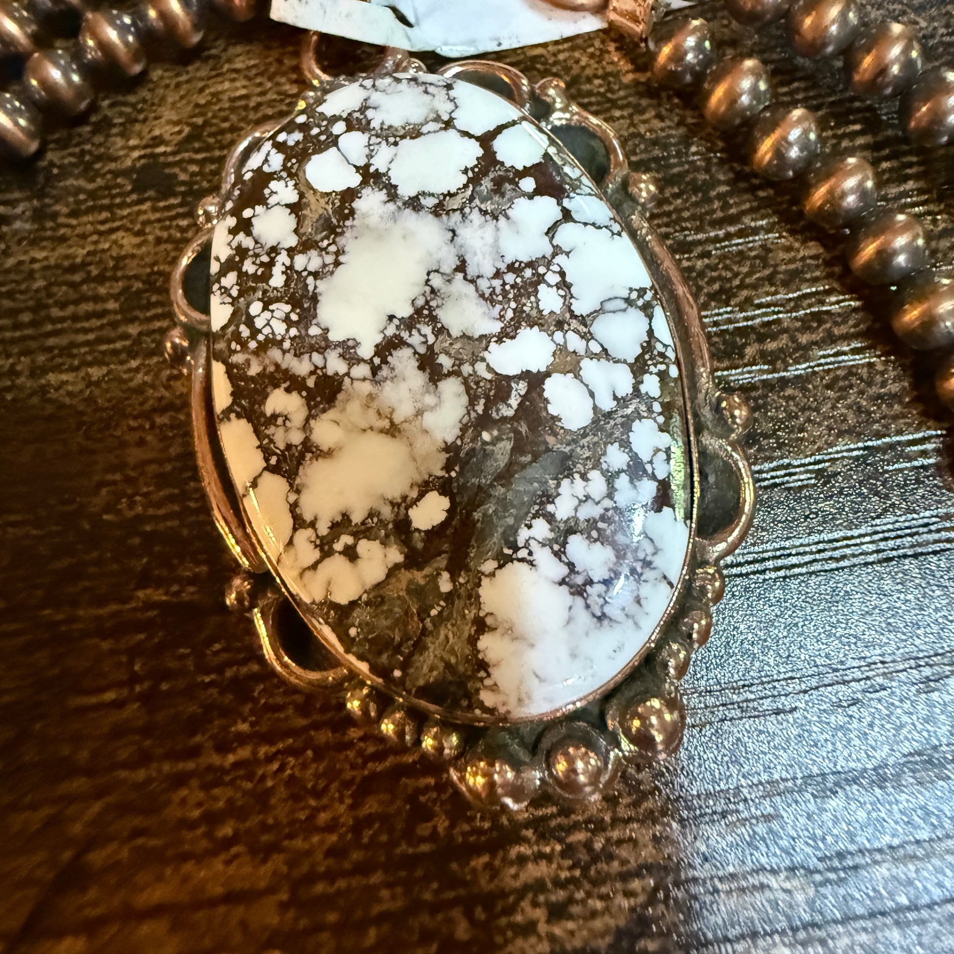Genuine Copper Pearl Necklace With Wild Horse Gemstone Copper Pendant, 18 Inch Wild West Boho