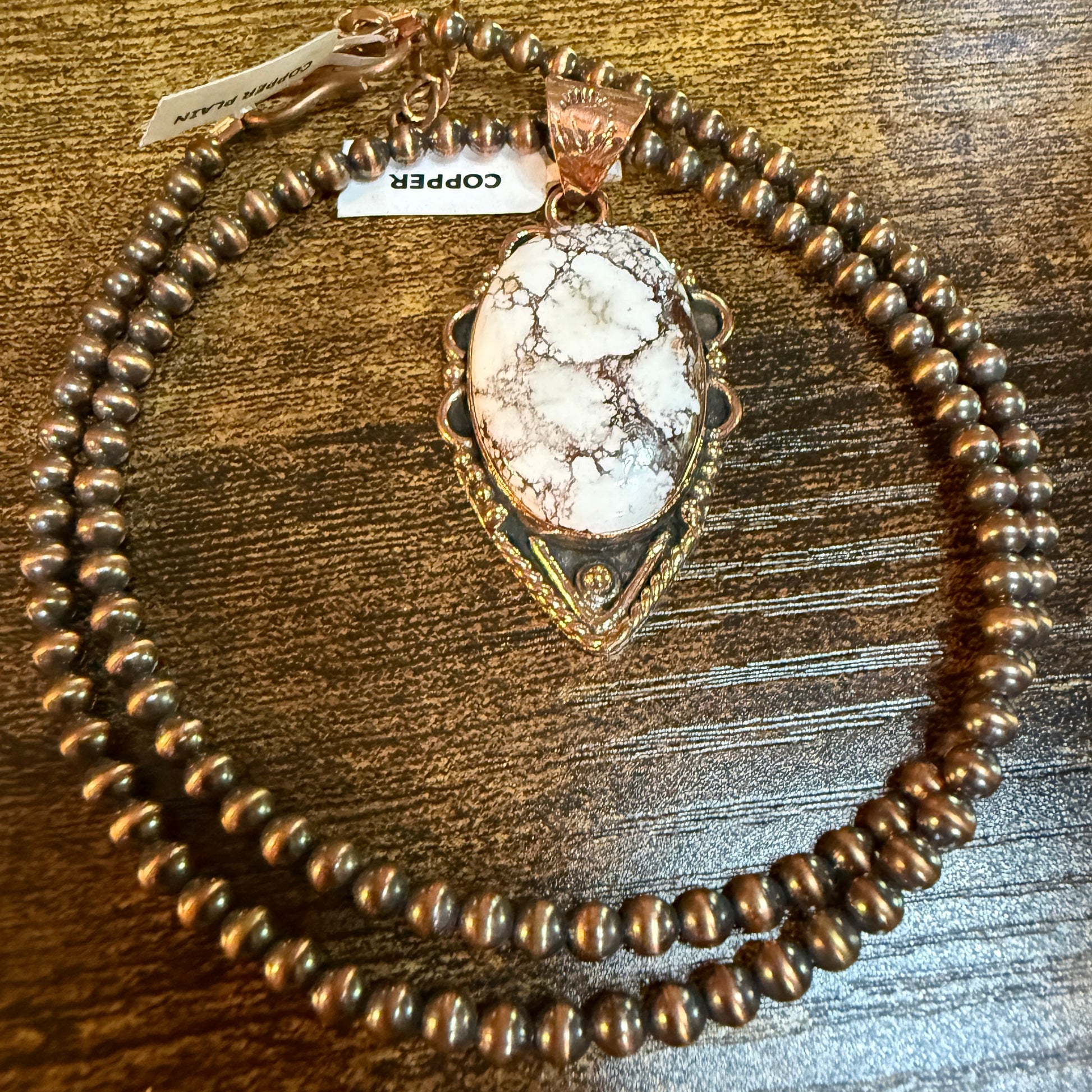 Genuine Copper Pearl Beads 4mm 18 Inch, Wild Horse Gemstone Copper Pendant Wild West Boho