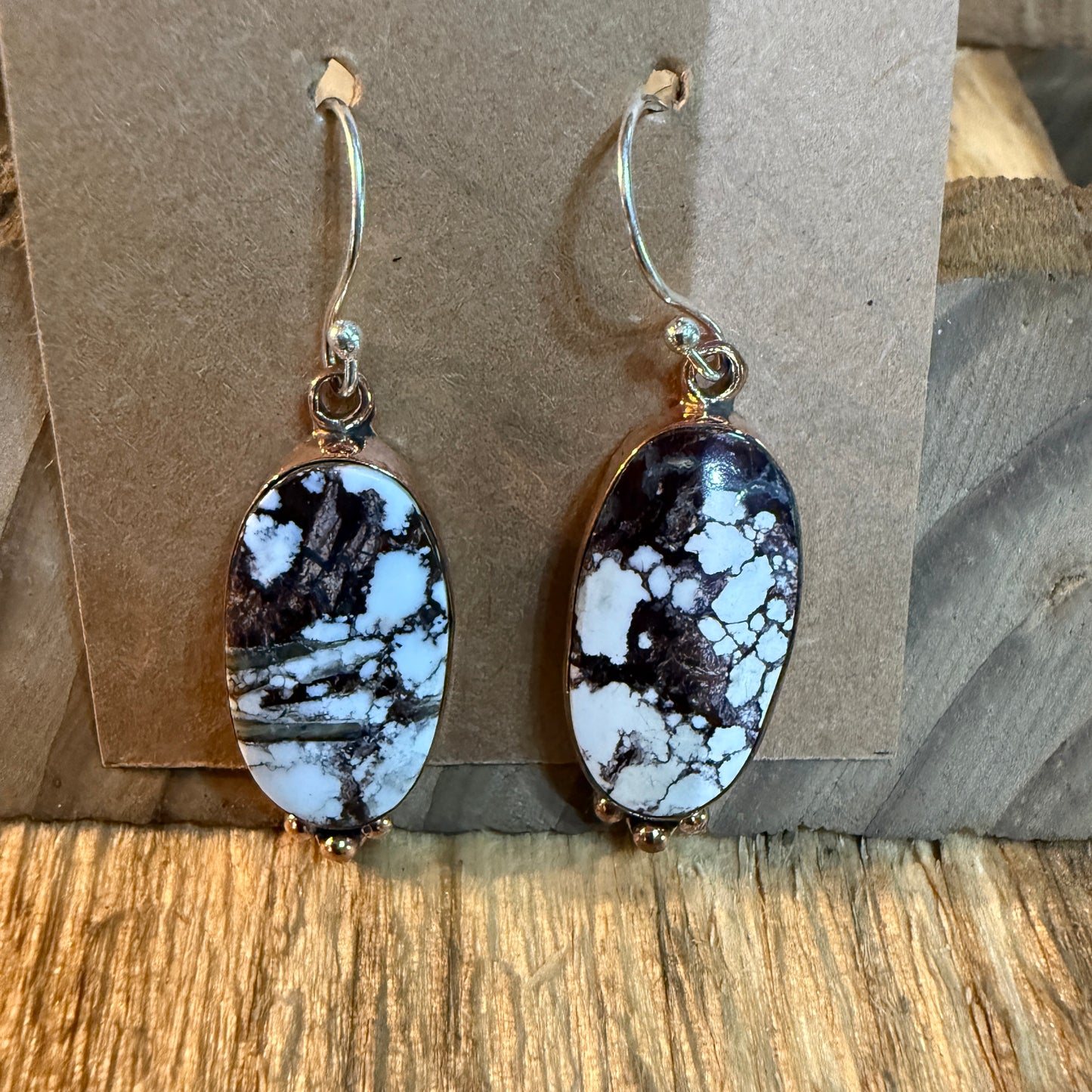 Wild Horse One Inch Gemstone Wire Drop Copper Earrings In Sterling Silver Wild West Boho