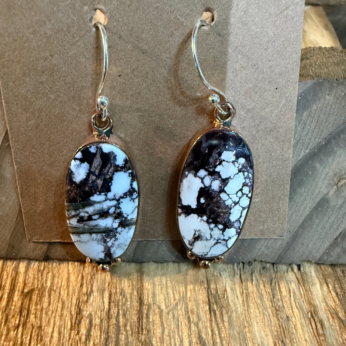 Wild Horse One Inch Gemstone Wire Drop Copper Earrings In Sterling Silver Wild West Boho