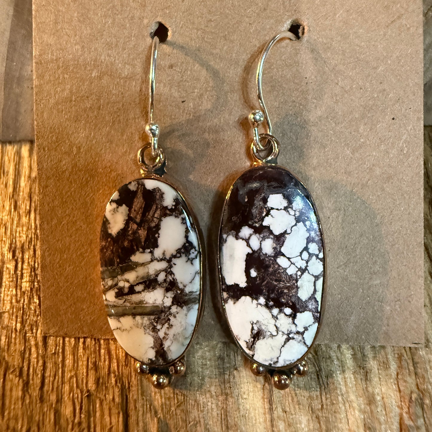 Wild Horse One Inch Gemstone Wire Drop Copper Earrings In Sterling Silver Wild West Boho