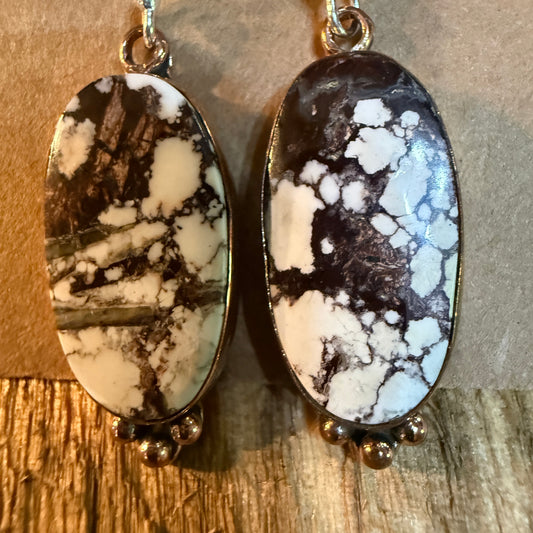 Wild Horse One Inch Gemstone Wire Drop Copper Earrings In Sterling Silver Wild West Boho