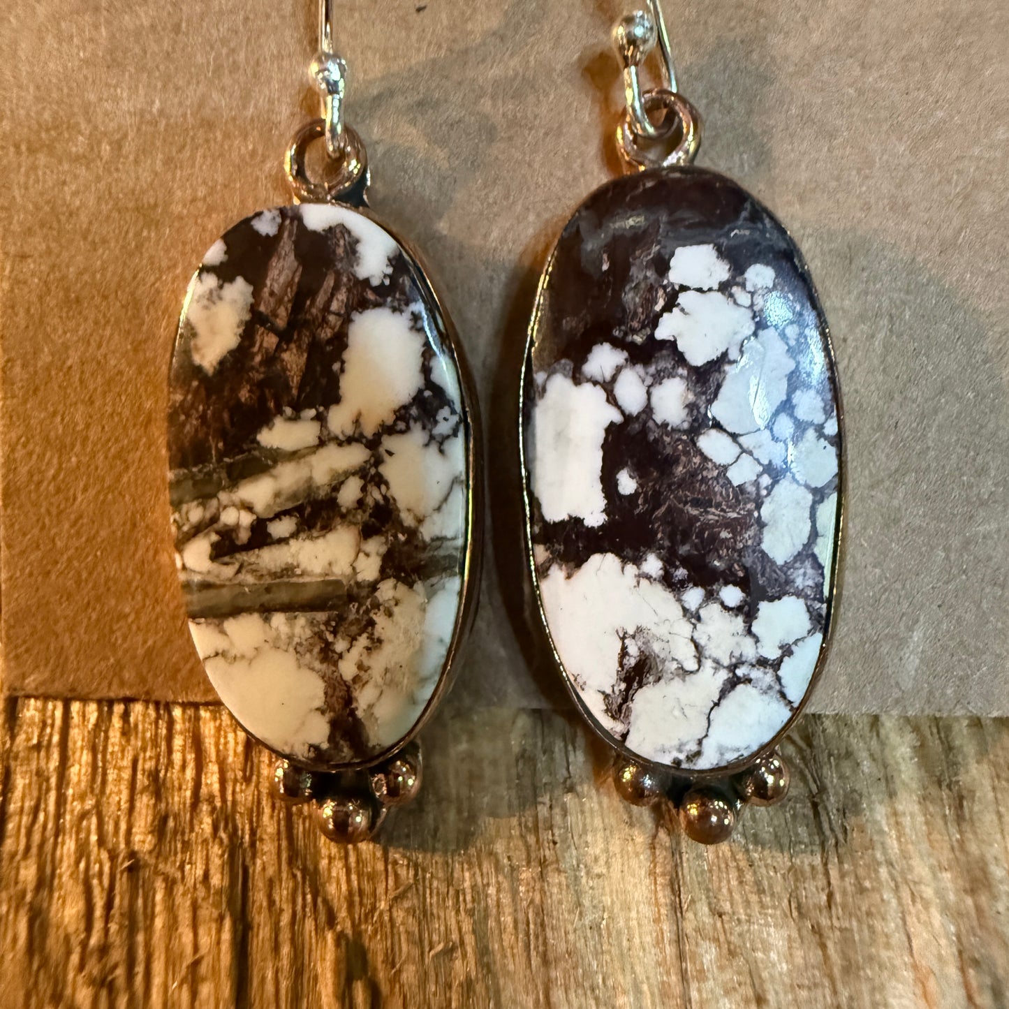Wild Horse One Inch Gemstone Wire Drop Copper Earrings In Sterling Silver Wild West Boho