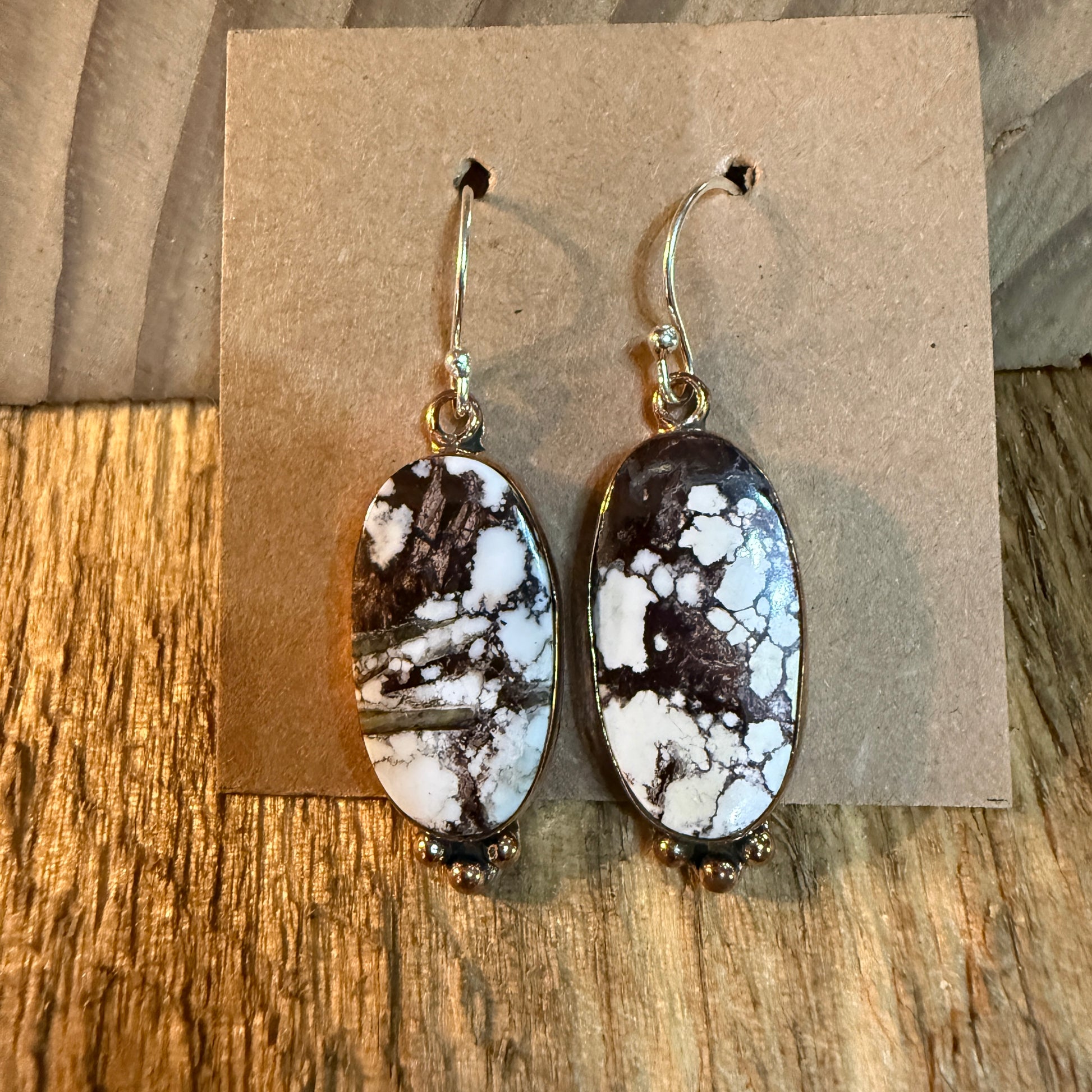 Wild Horse One Inch Gemstone Wire Drop Copper Earrings In Sterling Silver Wild West Boho