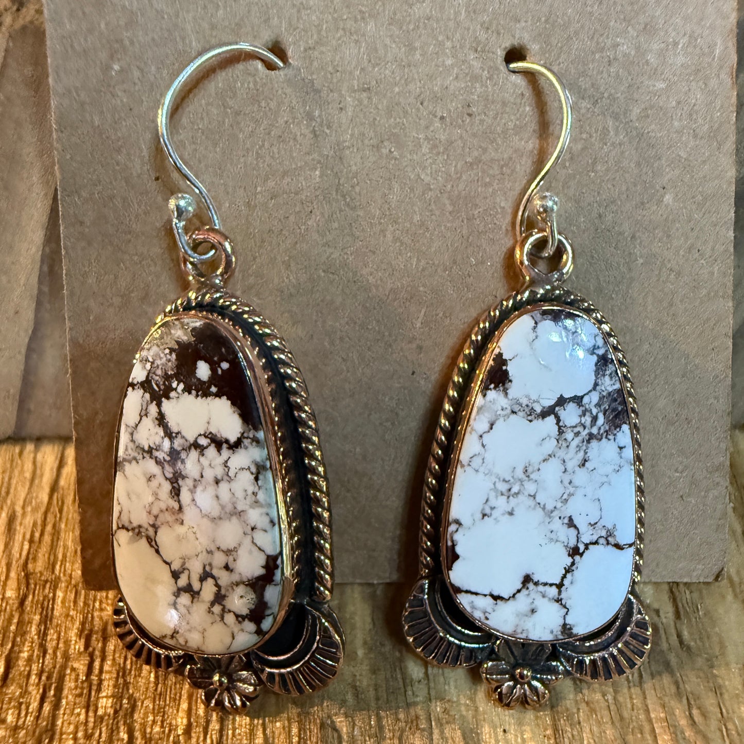 Wild Horse Dahlia One Inch Gemstone Drop Earrings Copper Accents Sterling Wire Wild West Boho