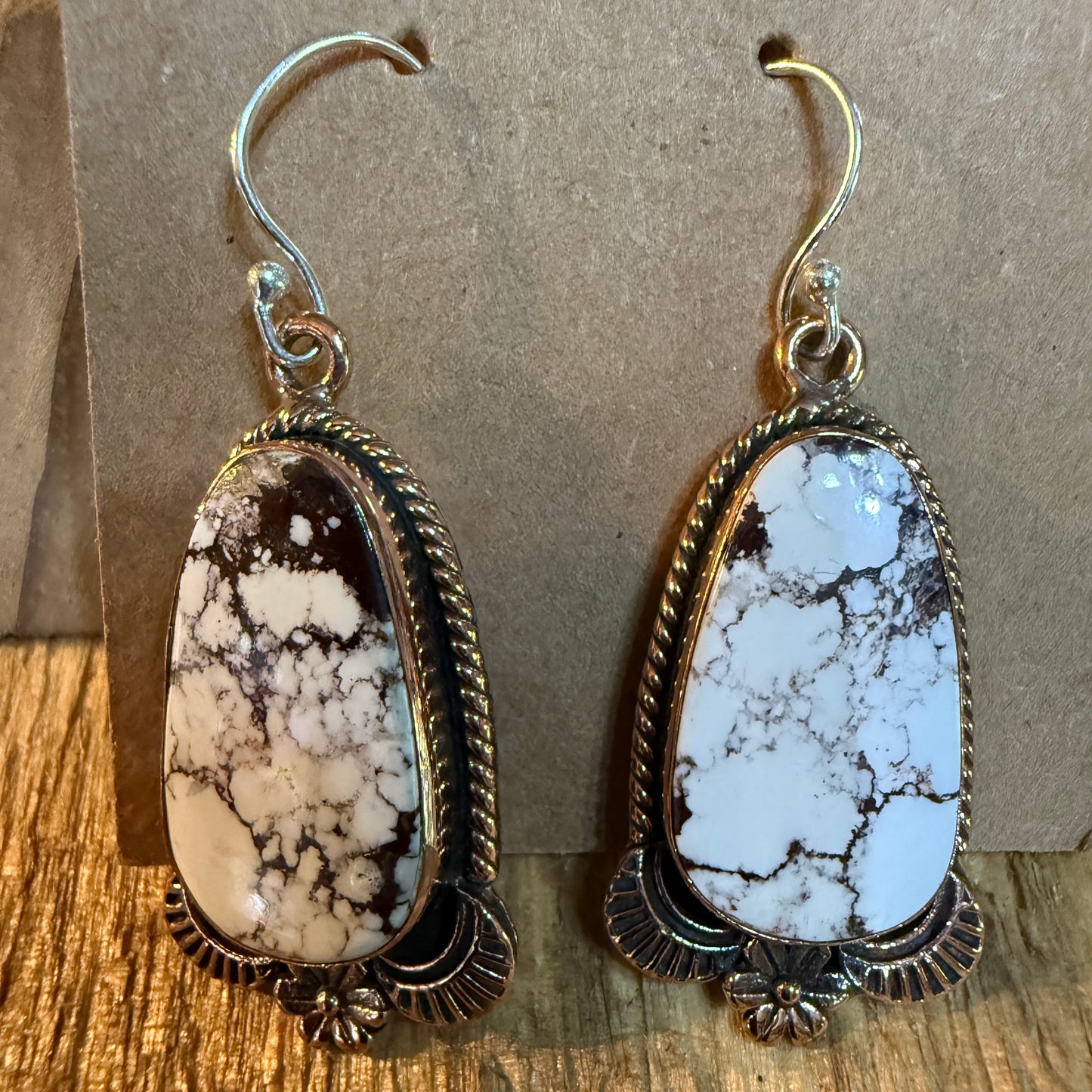Wild Horse Dahlia One Inch Gemstone Drop Earrings Copper Accents Sterling Wire Wild West Boho