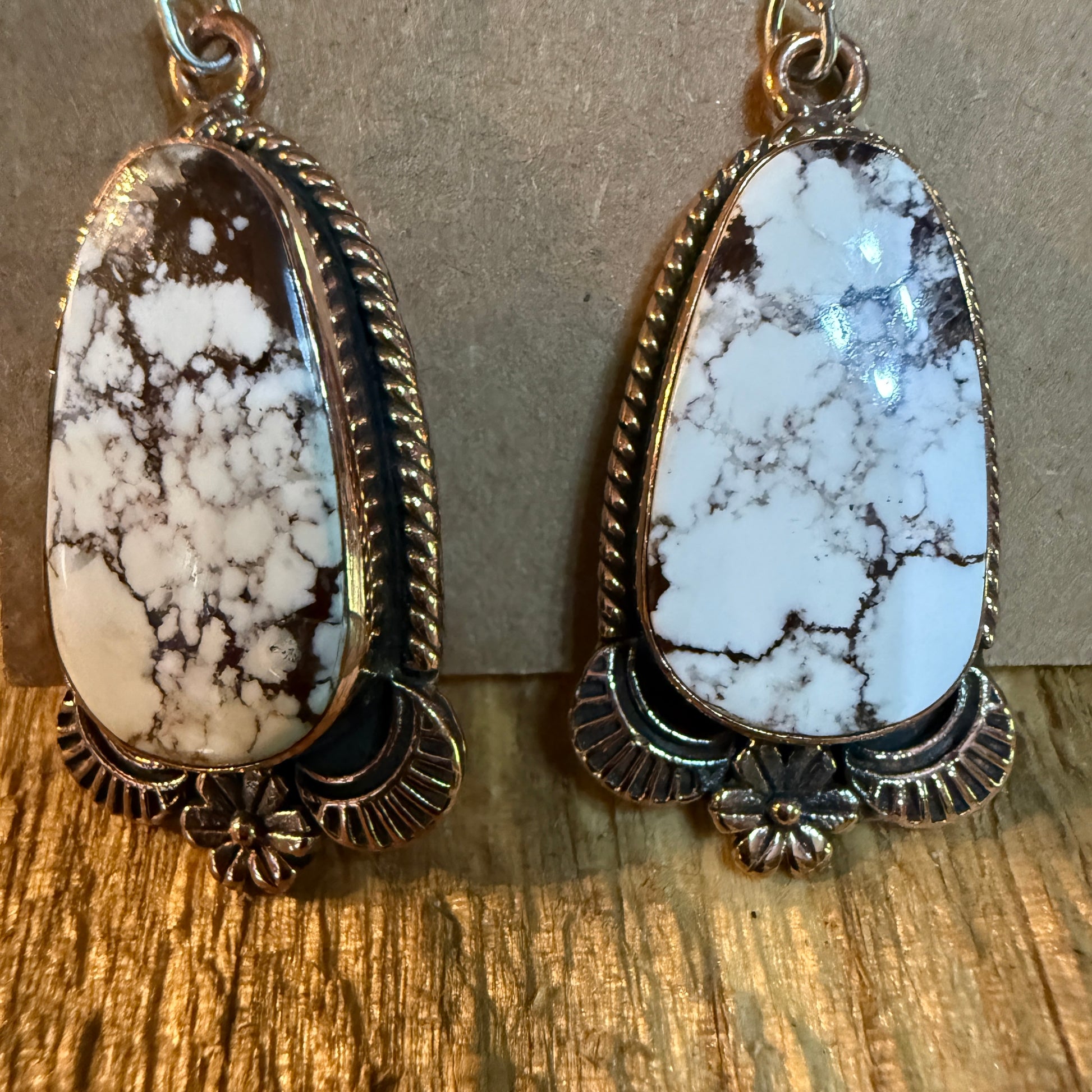 Wild Horse Dahlia One Inch Gemstone Drop Earrings Copper Accents Sterling Wire Wild West Boho