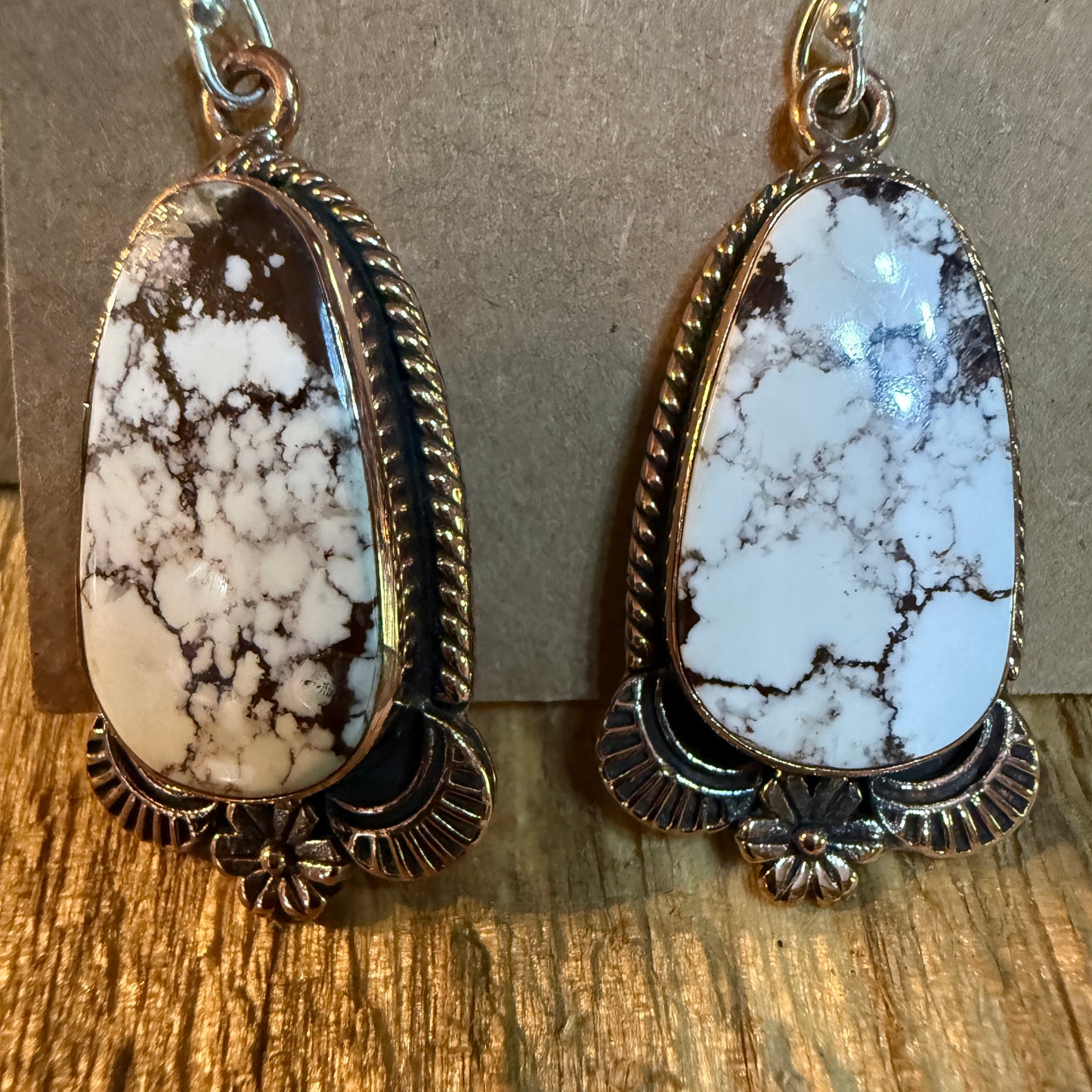 Wild Horse Dahlia One Inch Gemstone Drop Earrings Copper Accents Sterling Wire Wild West Boho