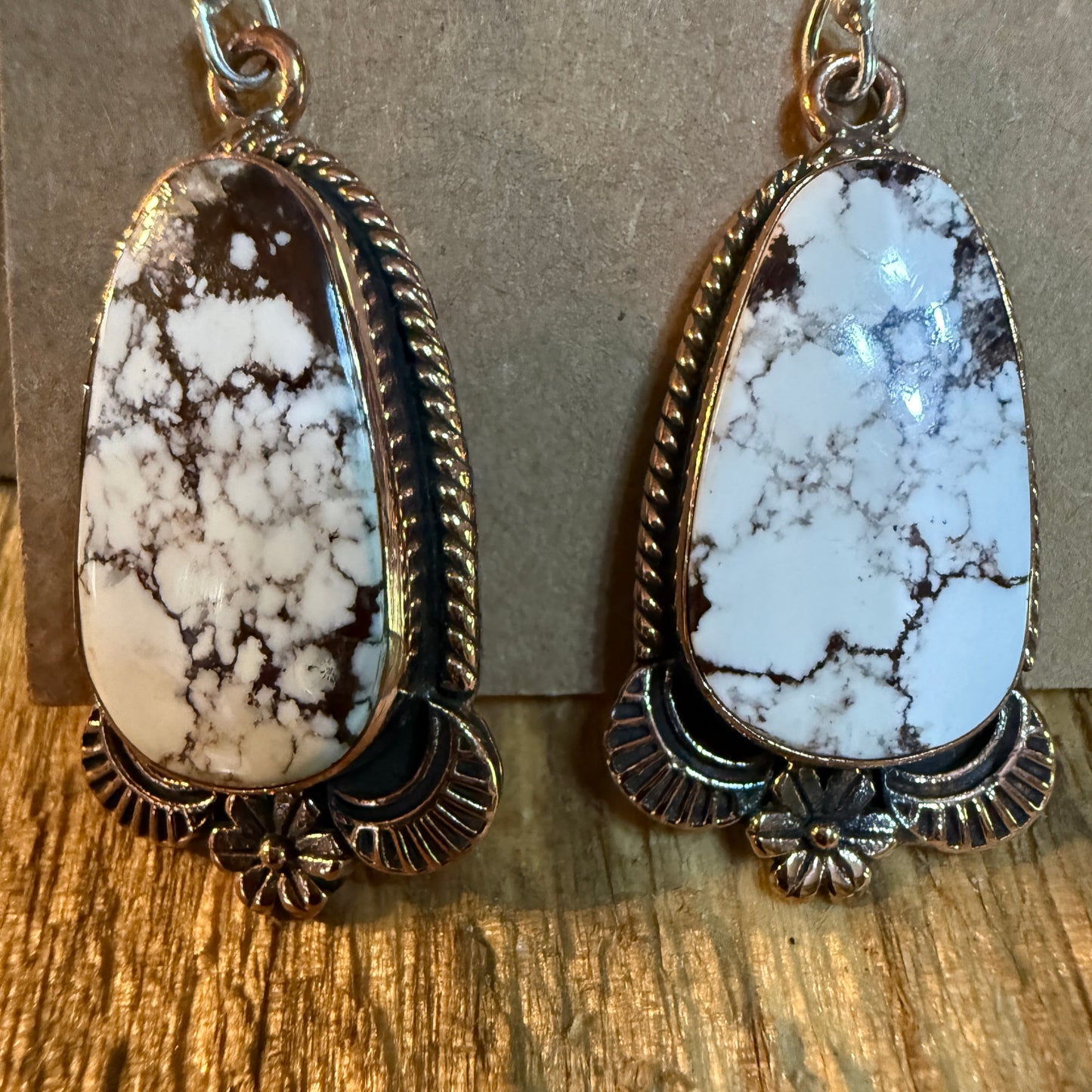 Wild Horse Dahlia One Inch Gemstone Drop Earrings Copper Accents Sterling Wire Wild West Boho