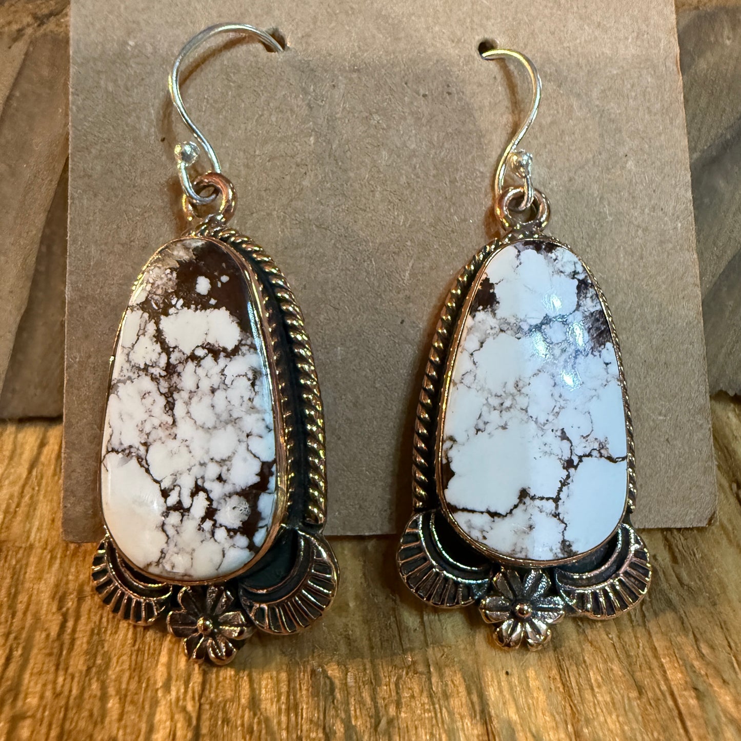 Wild Horse Dahlia One Inch Gemstone Drop Earrings Copper Accents Sterling Wire Wild West Boho