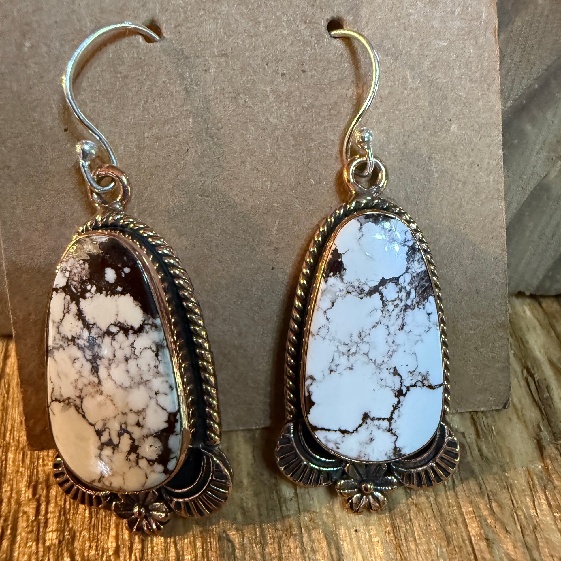 Wild Horse Dahlia One Inch Gemstone Drop Earrings Copper Accents Sterling Wire Wild West Boho