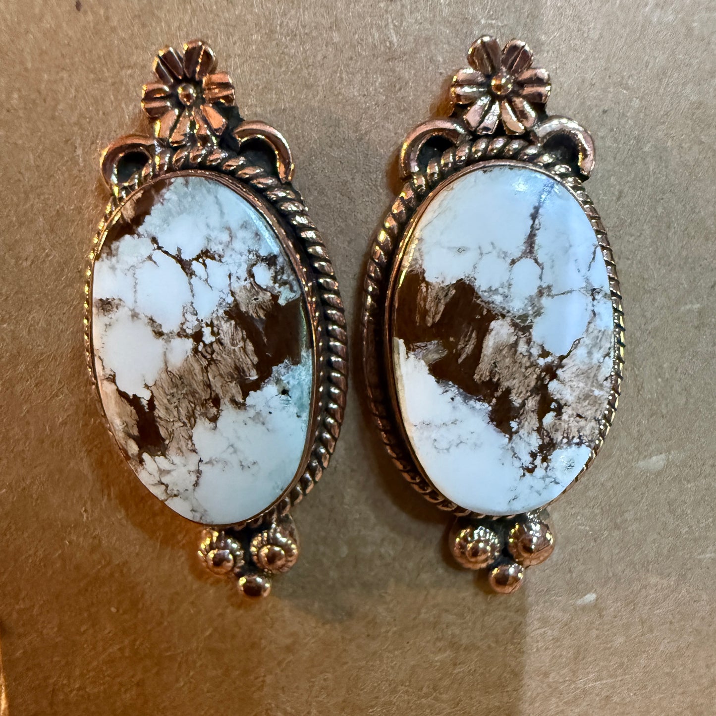 Wild Horse Dahlia Copper Stud Earrings Genuine Gemstone One Inch Wild West Boho