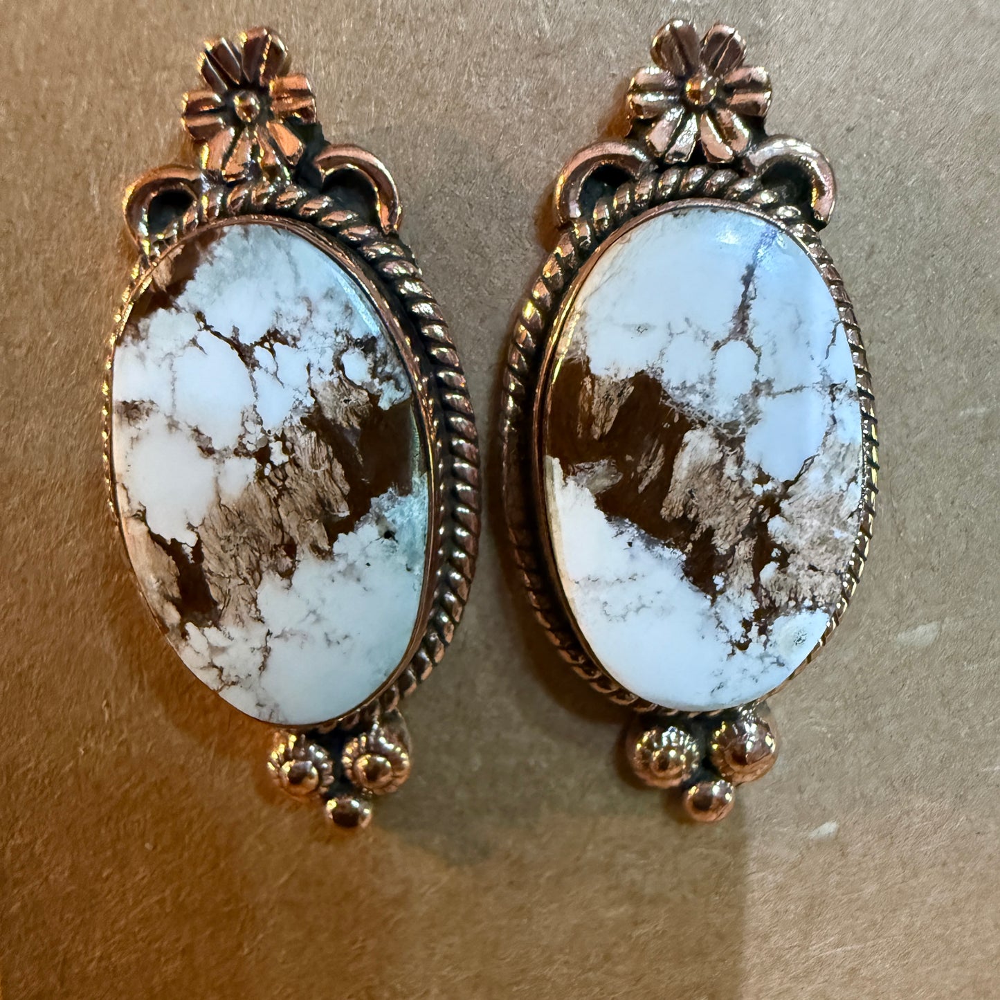Wild Horse Dahlia Copper Stud Earrings Genuine Gemstone One Inch Wild West Boho