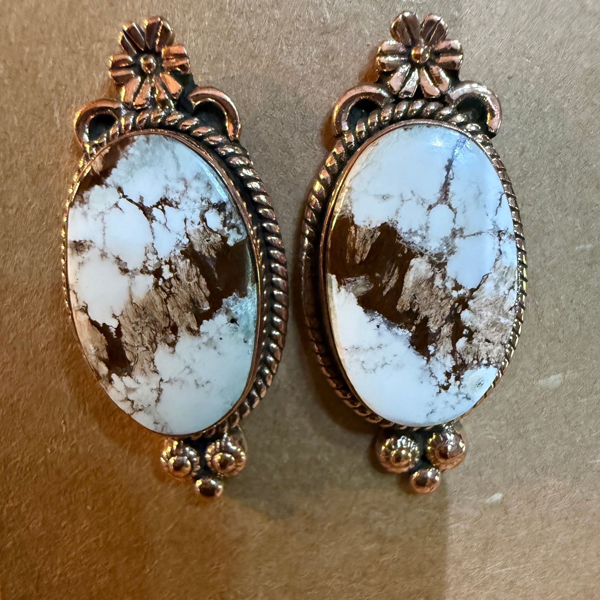 Wild Horse Dahlia Copper Stud Earrings Genuine Gemstone One Inch Wild West Boho