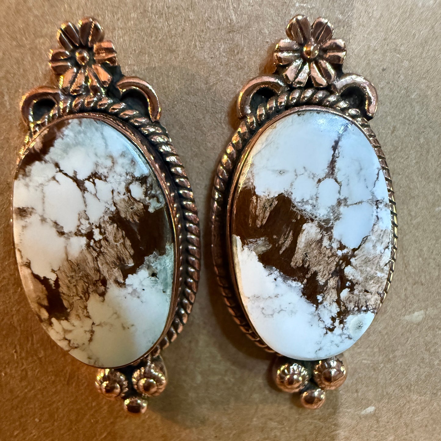 Wild Horse Dahlia Copper Stud Earrings Genuine Gemstone One Inch Wild West Boho