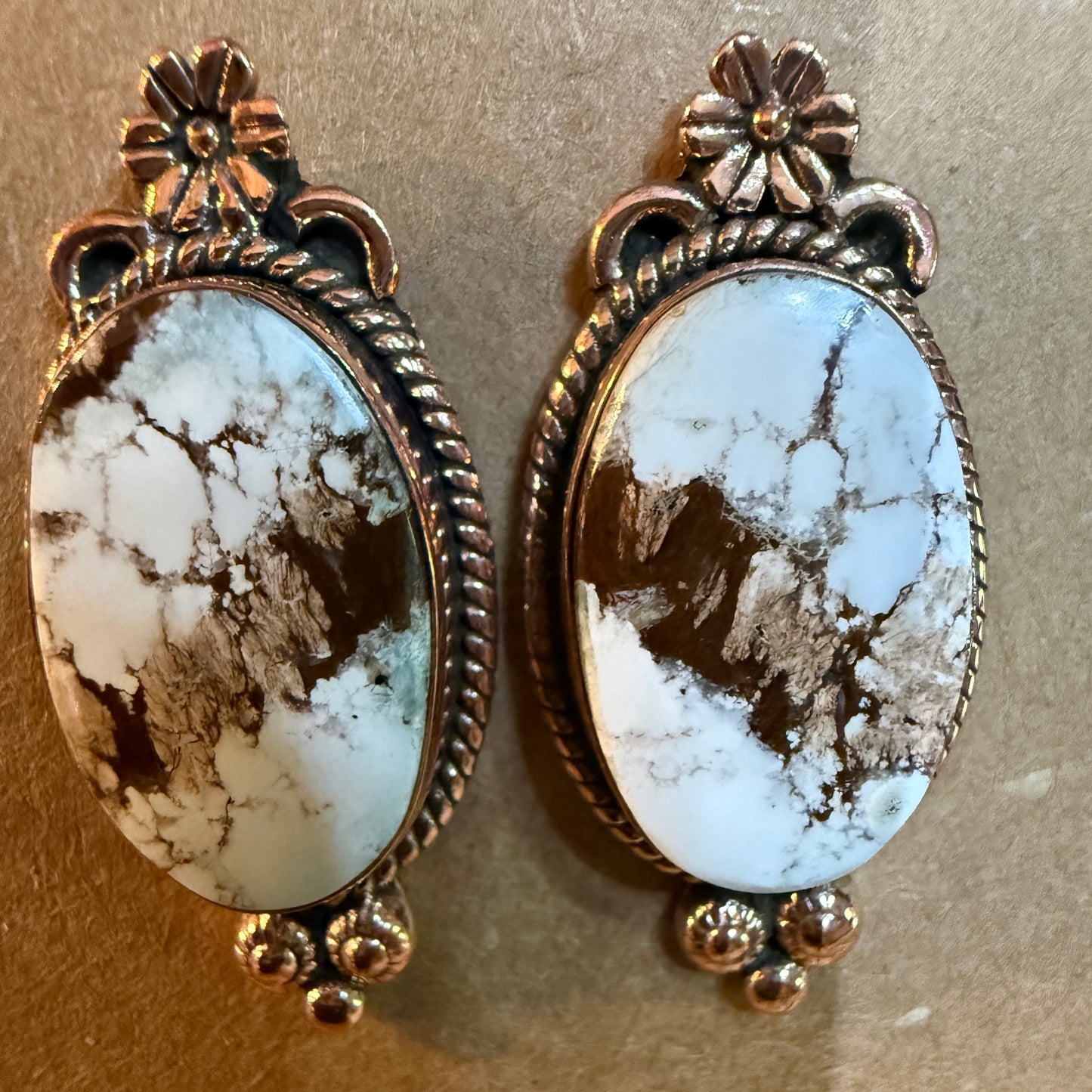 Wild Horse Dahlia Copper Stud Earrings Genuine Gemstone One Inch Wild West Boho