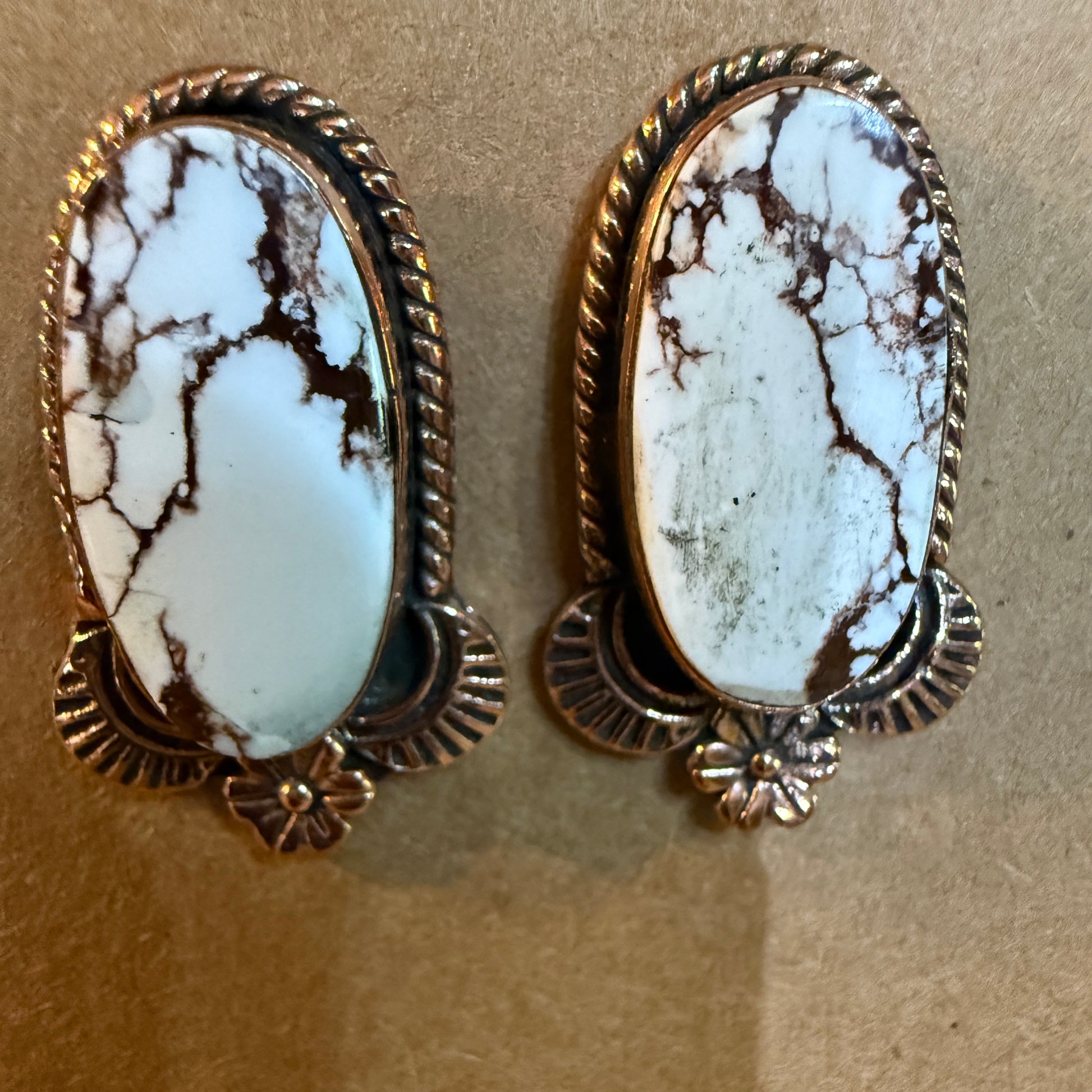 Wild Horse Dahlia Copper Gemstone Stud Earrings One Inch Wild West Boho