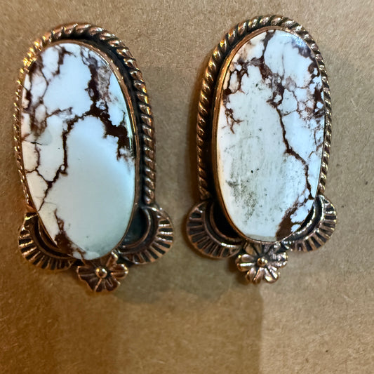 Wild Horse Dahlia Copper Gemstone Stud Earrings One Inch Wild West Boho