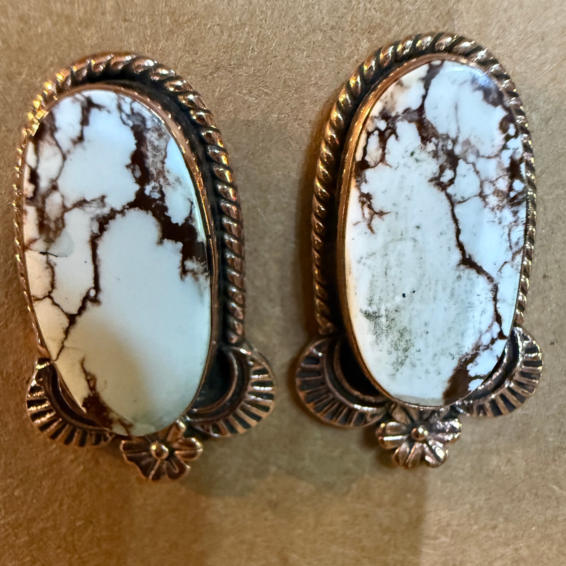 Wild Horse Dahlia Copper Gemstone Stud Earrings One Inch Wild West Boho