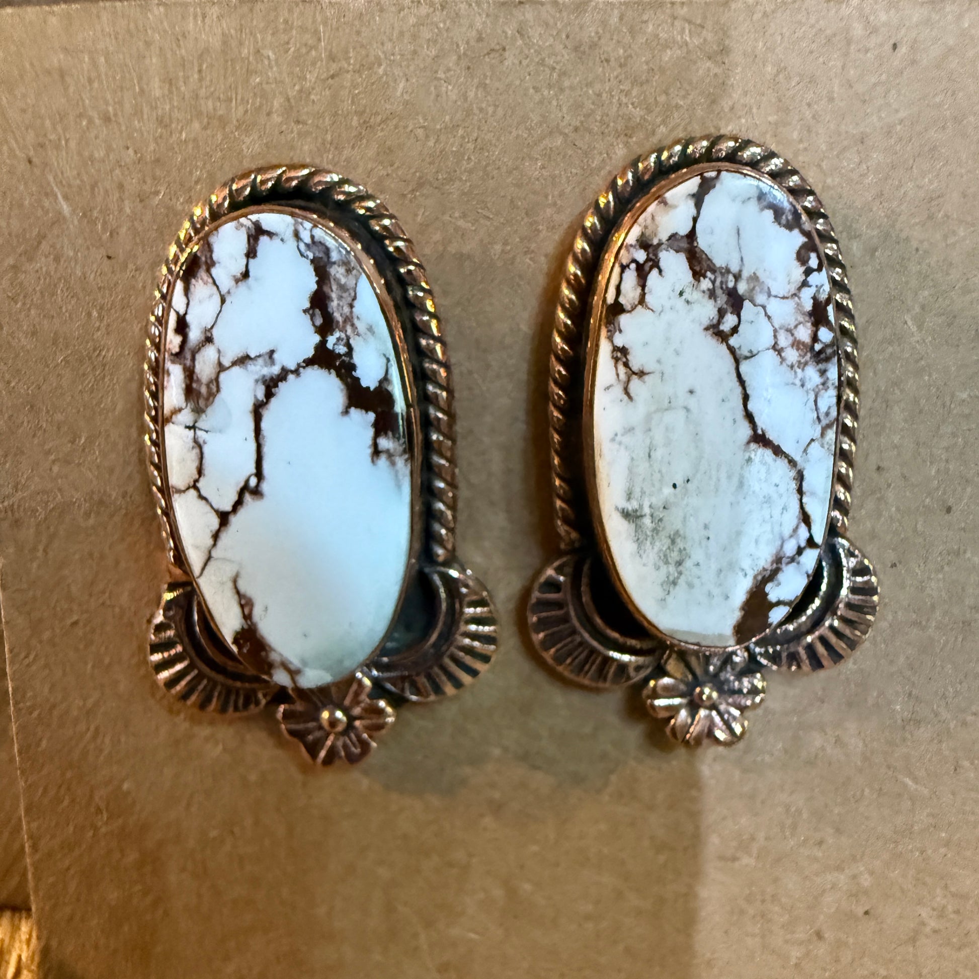 Wild Horse Dahlia Copper Gemstone Stud Earrings One Inch Wild West Boho