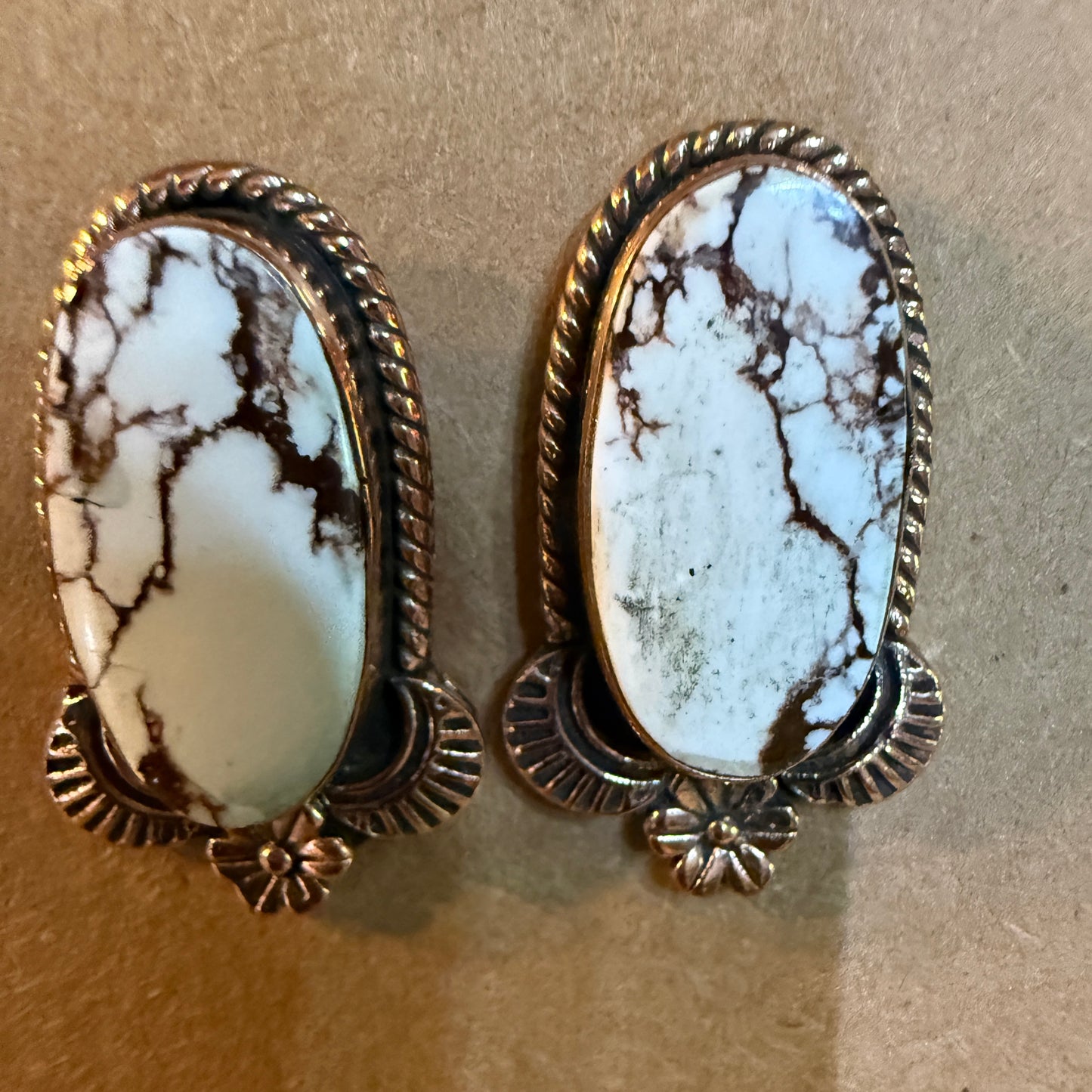 Wild Horse Dahlia Copper Gemstone Stud Earrings One Inch Wild West Boho