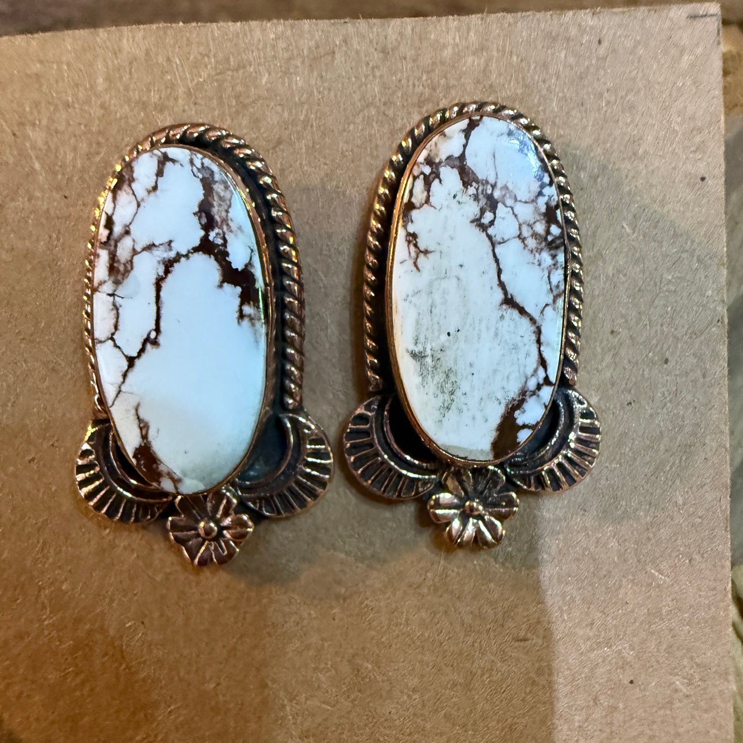 Wild Horse Dahlia Copper Gemstone Stud Earrings One Inch Wild West Boho