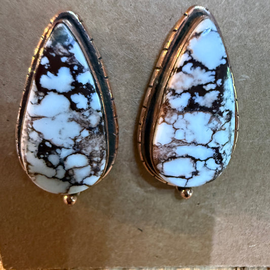 Wild Horse Dahlia Copper Gemstone Stud Earrings One Inch Wild West Boho