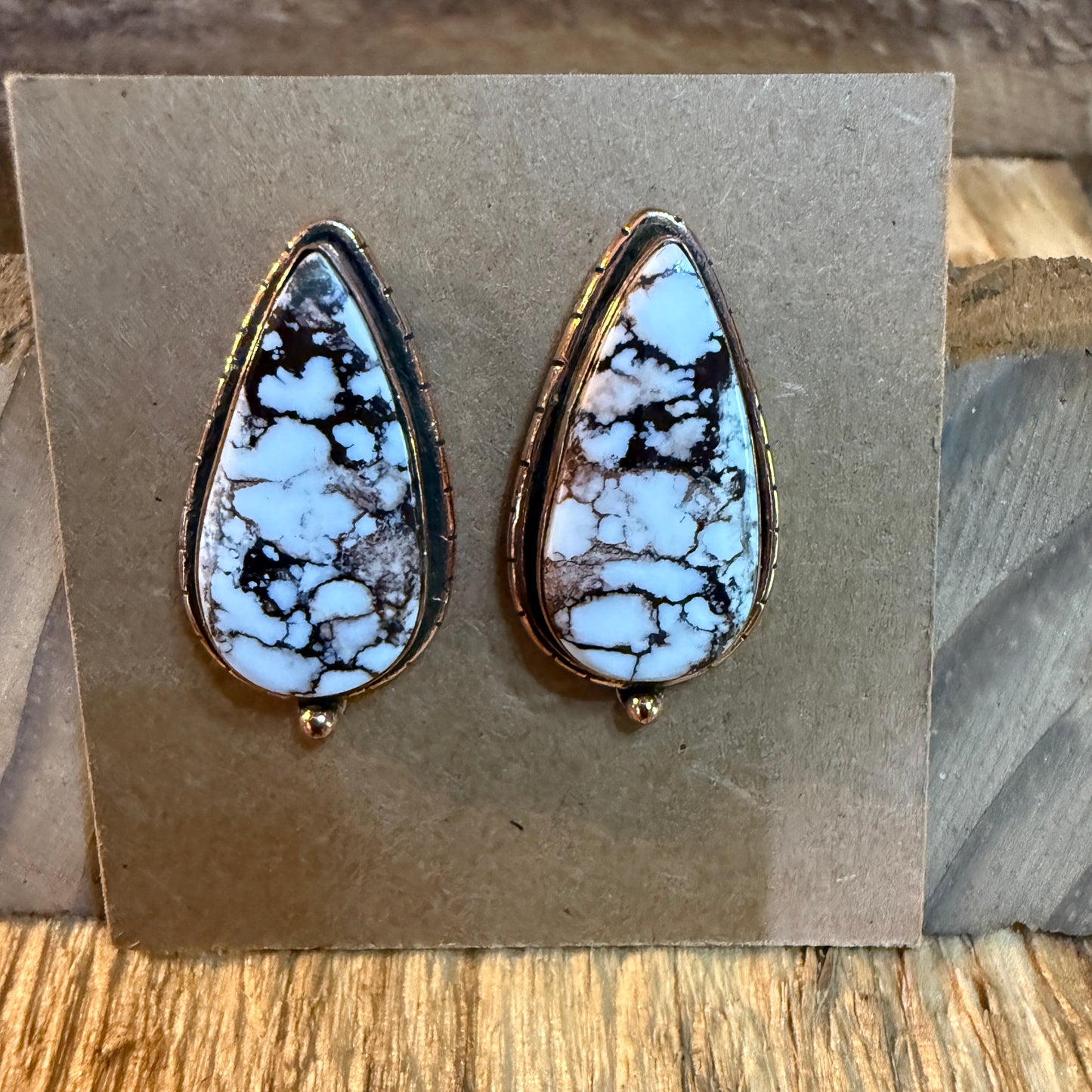 Wild Horse Dahlia Copper Gemstone Stud Earrings One Inch Wild West Boho