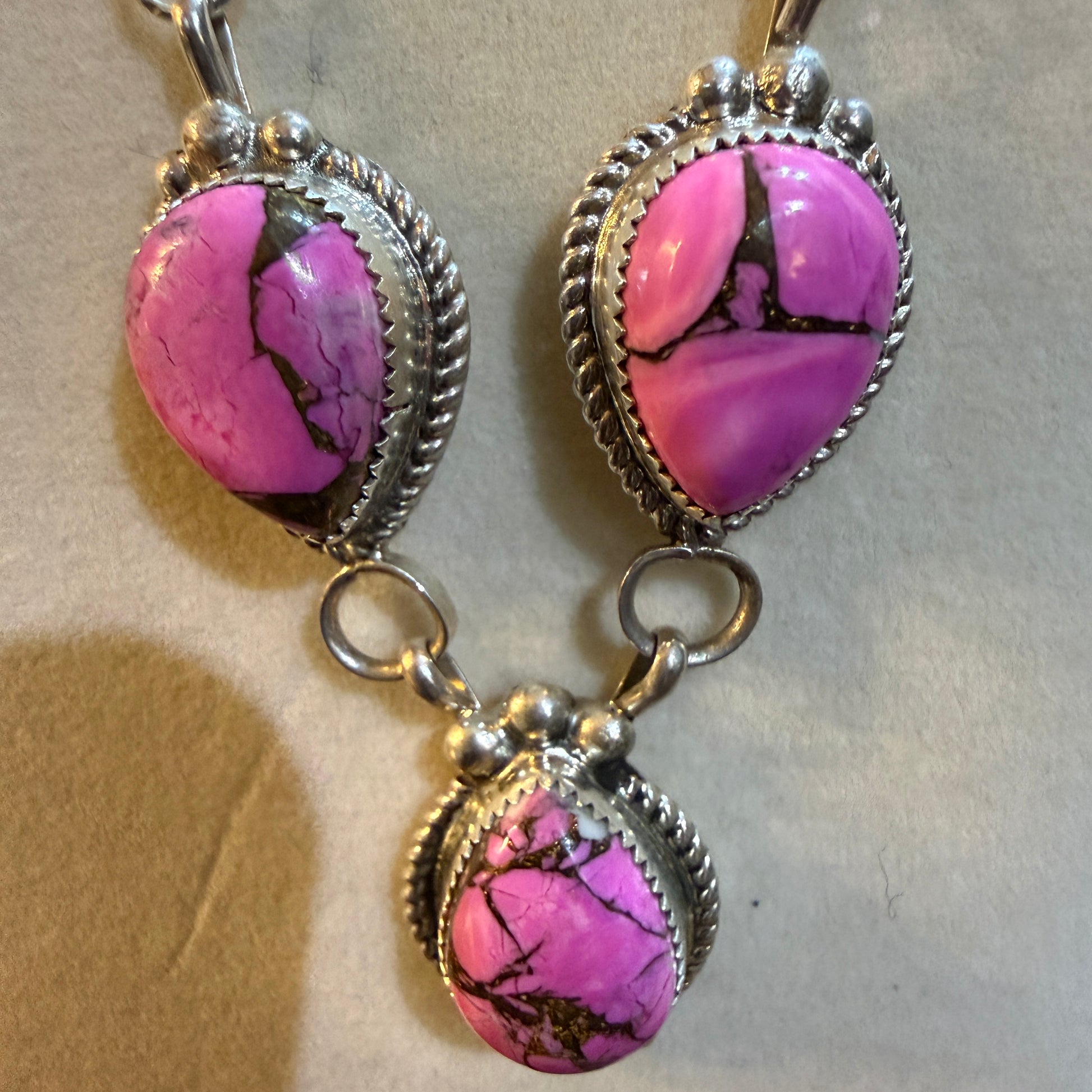 Artist Signed Cindy Begay Pink Cotton Candy Necklace Sterling Silver 16 Inch Chain Wild West Boho
