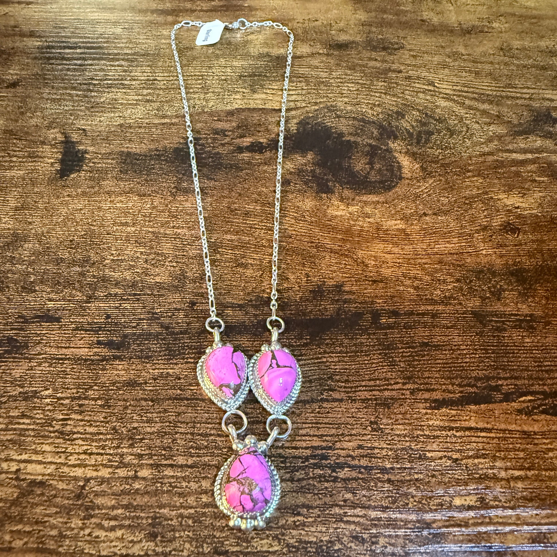 Artist Signed Cindy Begay Pink Cotton Candy Necklace Sterling Silver 16 Inch Chain Wild West Boho