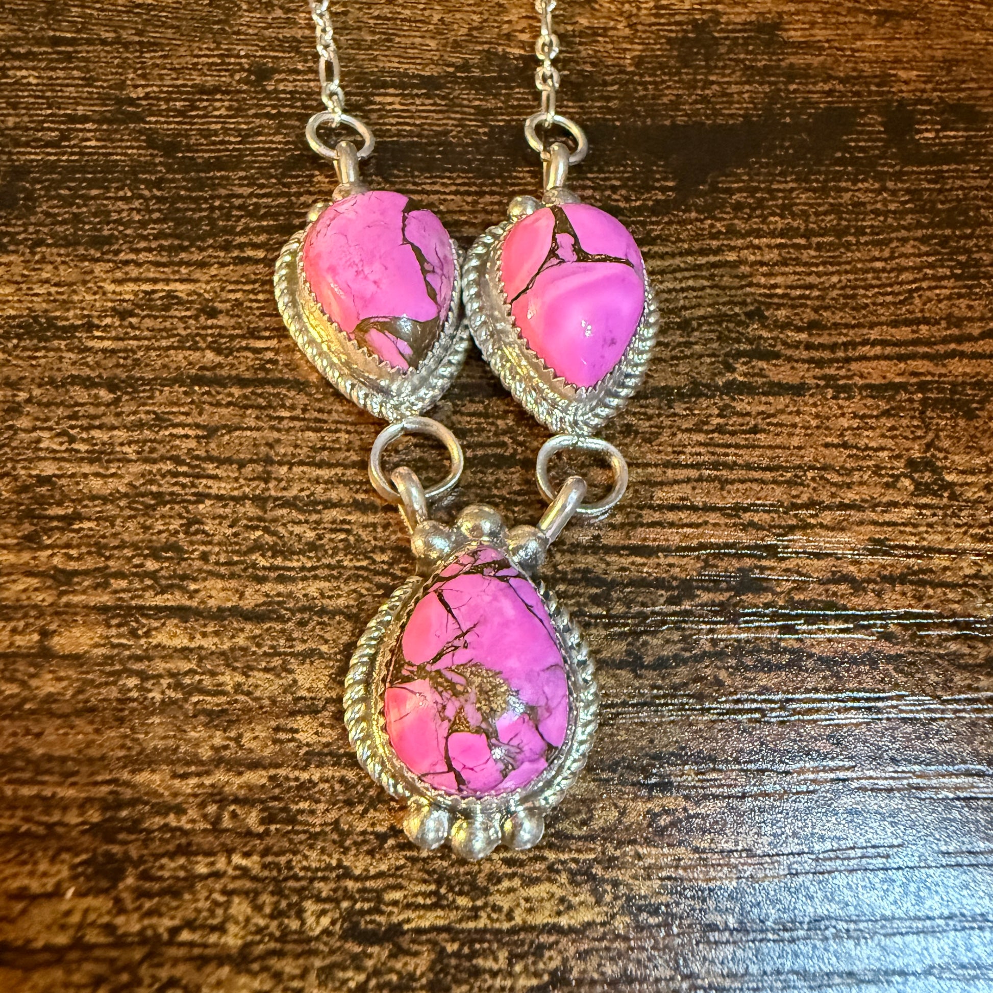 Artist Signed Cindy Begay Pink Cotton Candy Necklace Sterling Silver 16 Inch Chain Wild West Boho