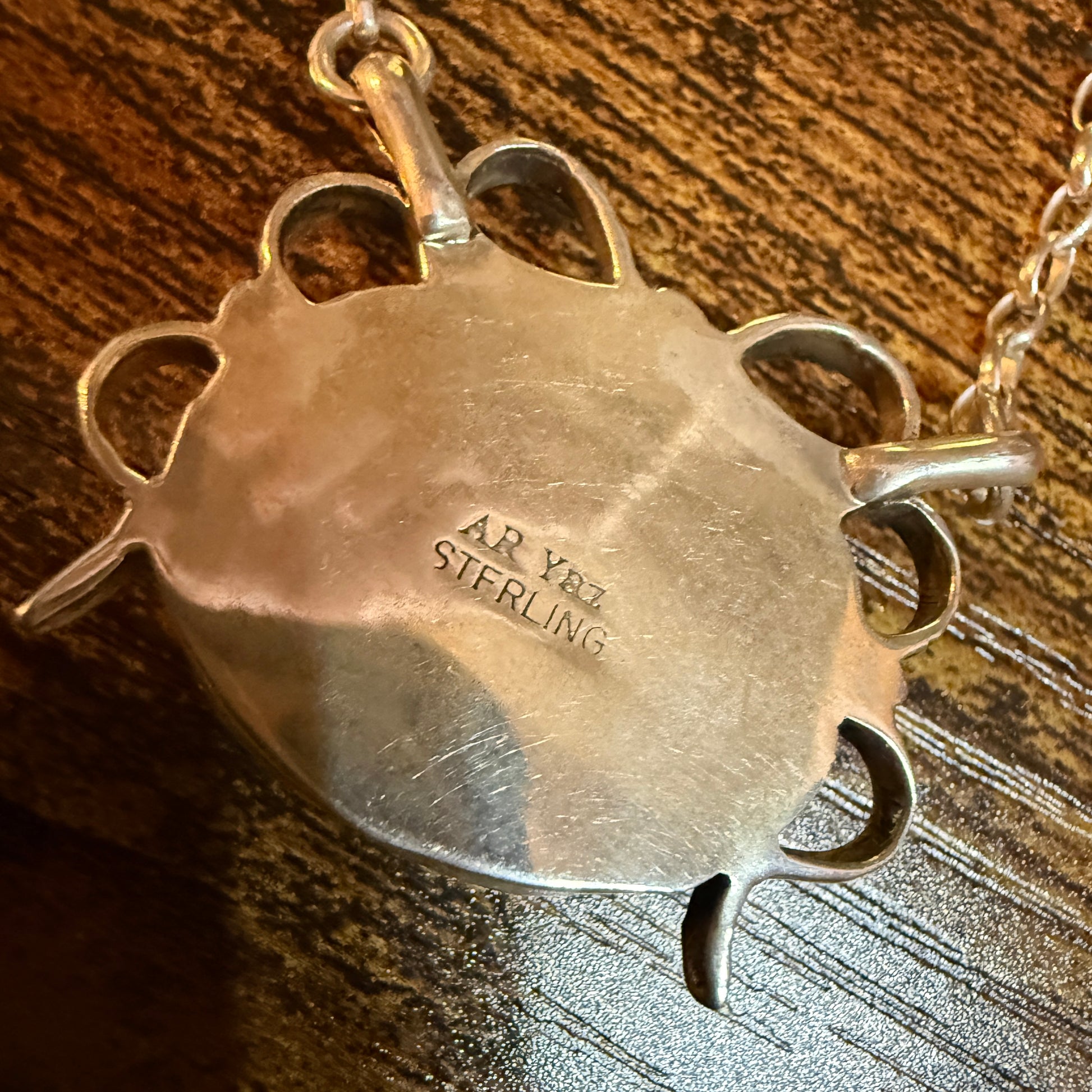 Artist Signed AR YAZ Cotton Candy Dahlia Bow Pendant Necklace Sterling Silver Wild West Boho