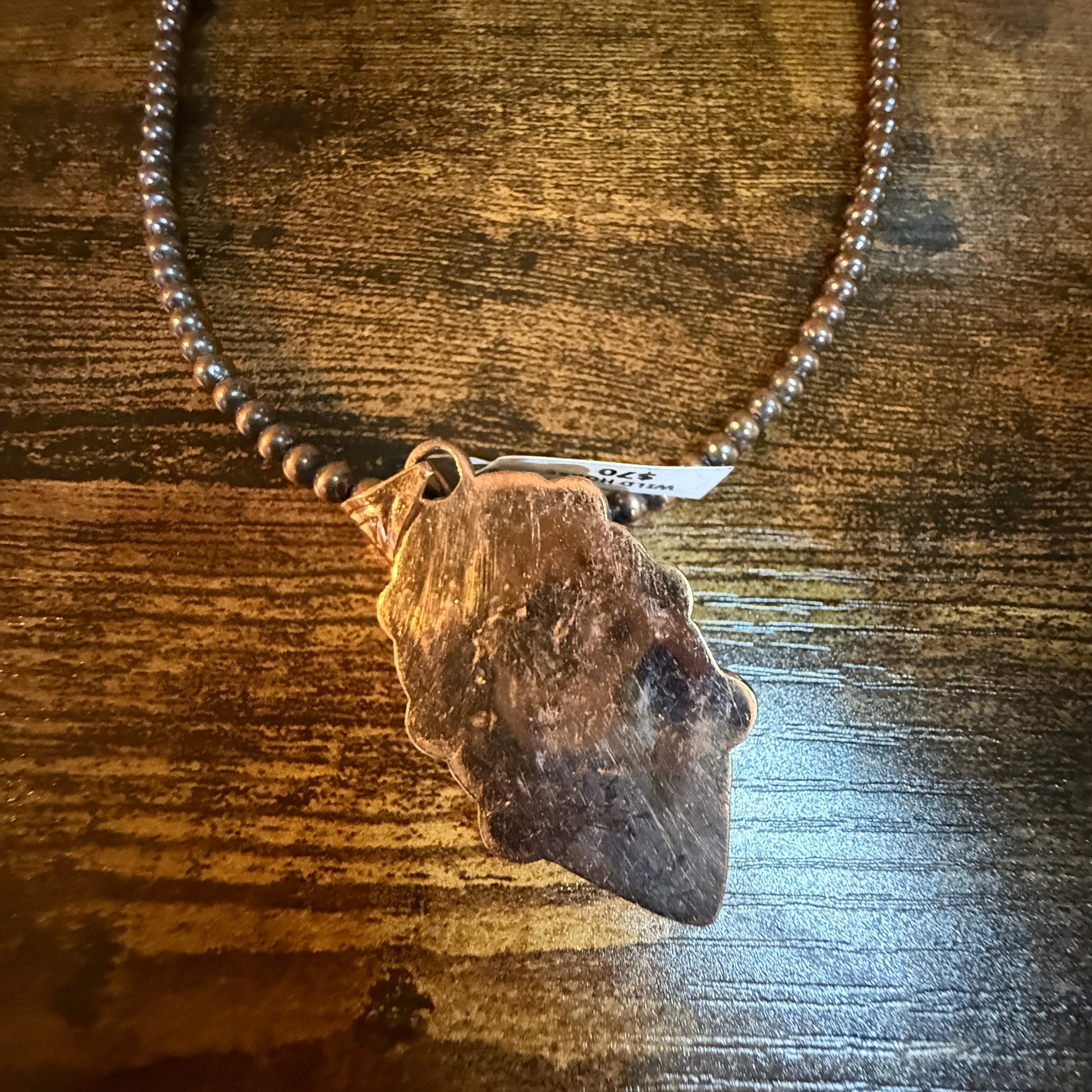 Wild Horse Dahlia Gemstone Copper Pendant on 18 Inch Copper Pearl Bead Necklace Wild West Boho