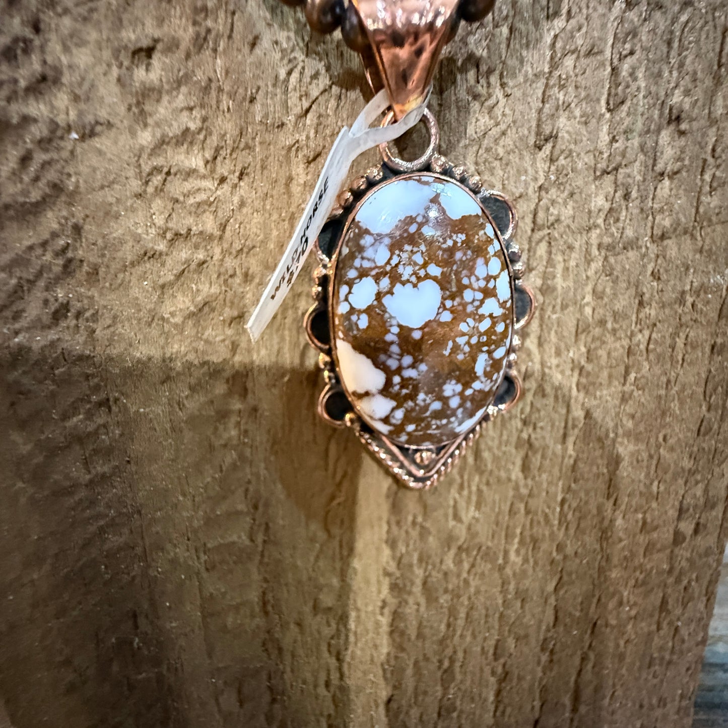 Wild Horse Dahlia Gemstone Copper Pendant on 18 Inch Copper Pearl Bead Necklace Wild West Boho