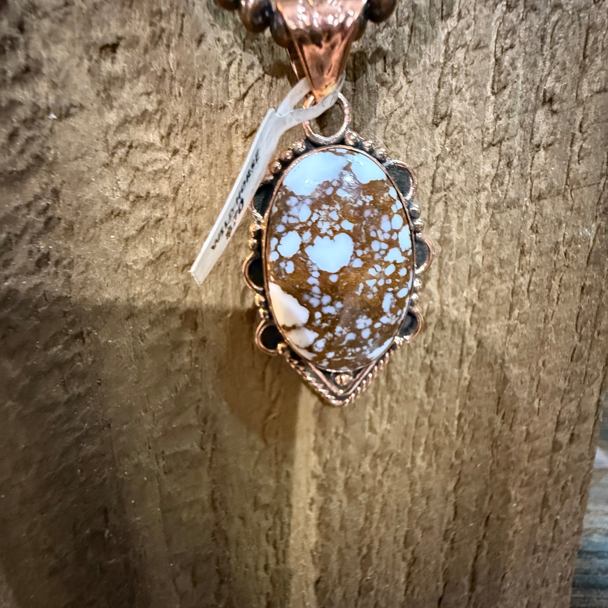 Wild Horse Dahlia Gemstone Copper Pendant on 18 Inch Copper Pearl Bead Necklace Wild West Boho