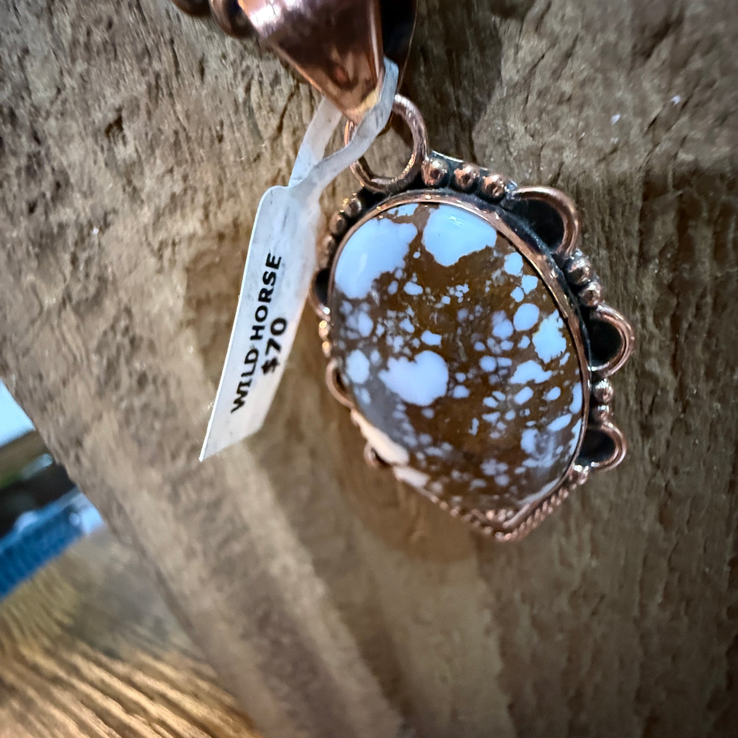 Wild Horse Dahlia Gemstone Copper Pendant on 18 Inch Copper Pearl Bead Necklace Wild West Boho