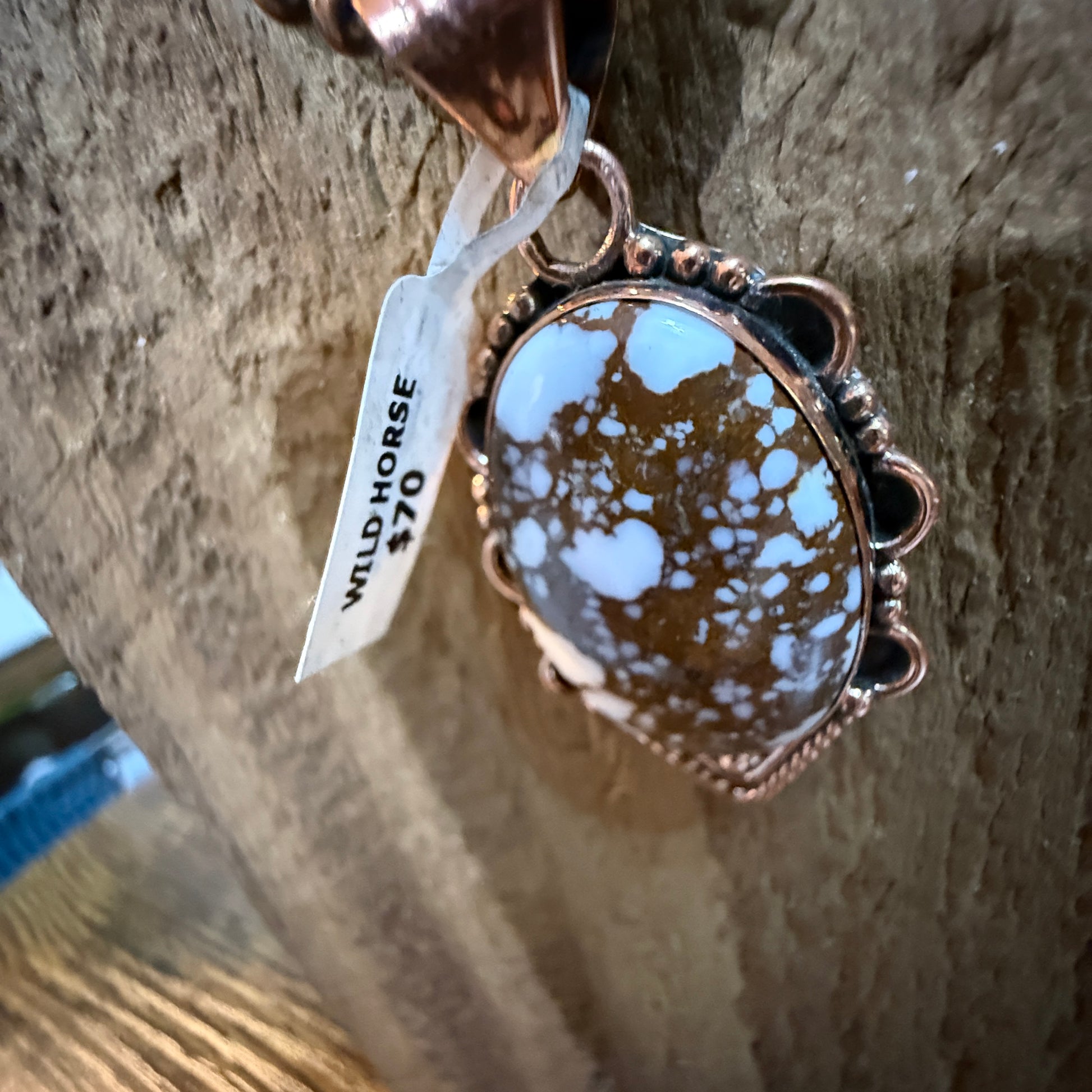 Wild Horse Dahlia Gemstone Copper Pendant on 18 Inch Copper Pearl Bead Necklace Wild West Boho