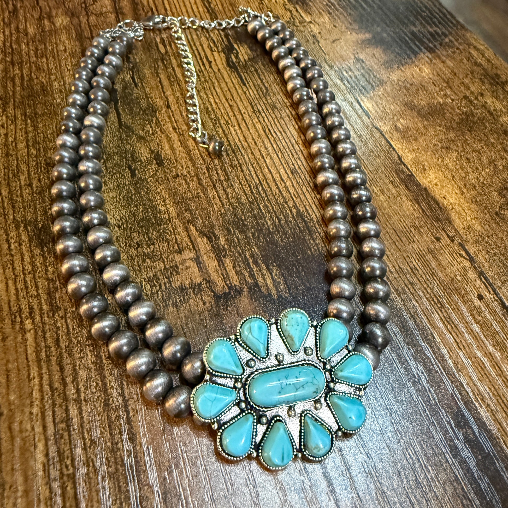 Handmade Navajo Style Turquoise Two Strand Choker Necklace 16 To 21 Inches With Extender Wild West Boho
