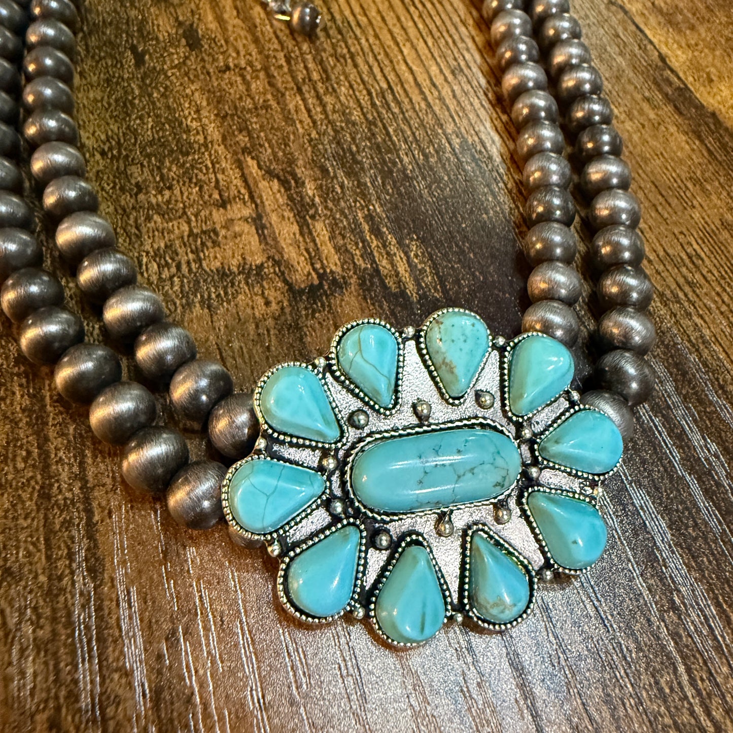 Handmade Navajo Style Turquoise Two Strand Choker Necklace 16 To 21 Inches With Extender Wild West Boho