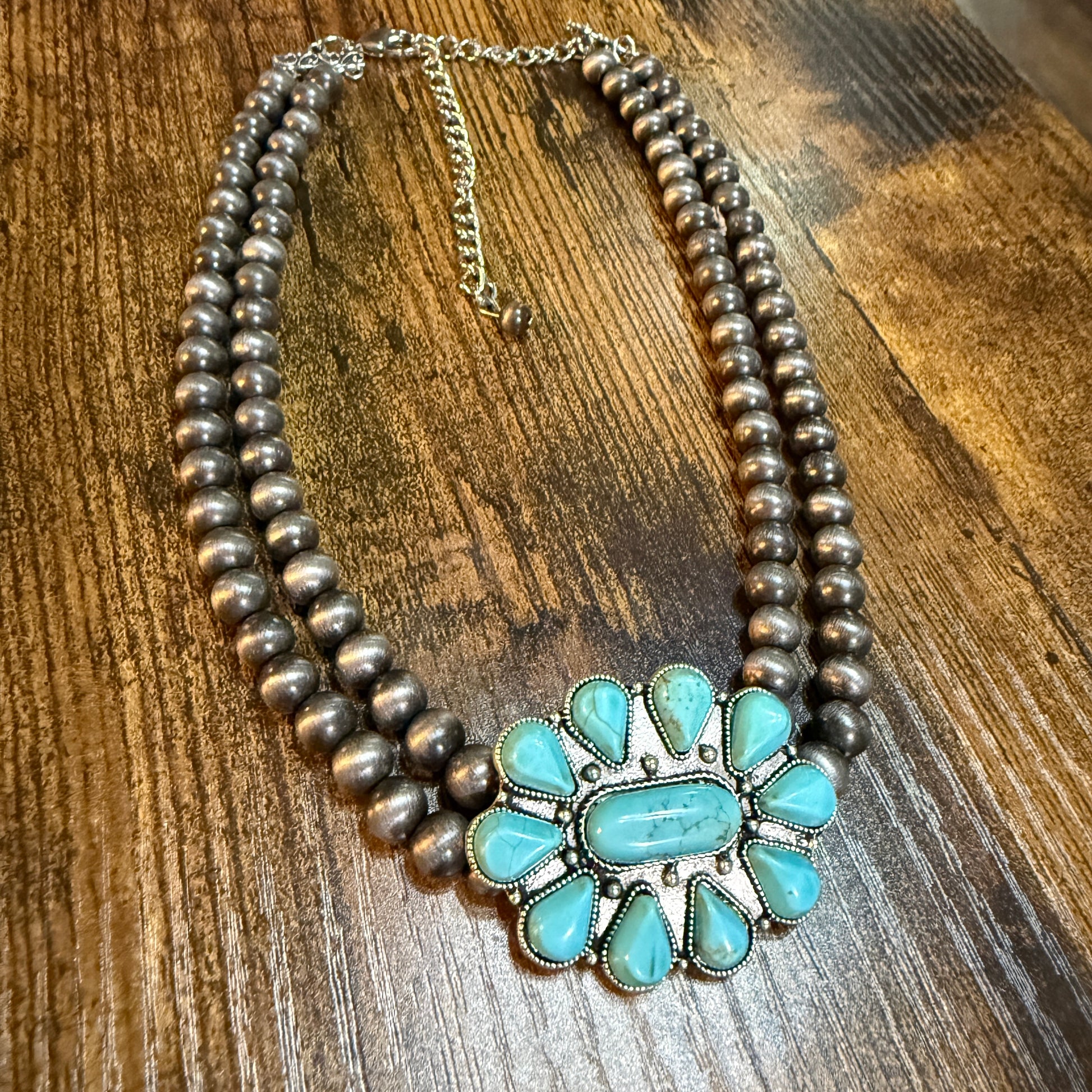 Handmade Navajo Style Turquoise Two Strand Choker Necklace 16 To 21 Inches With Extender Wild West Boho