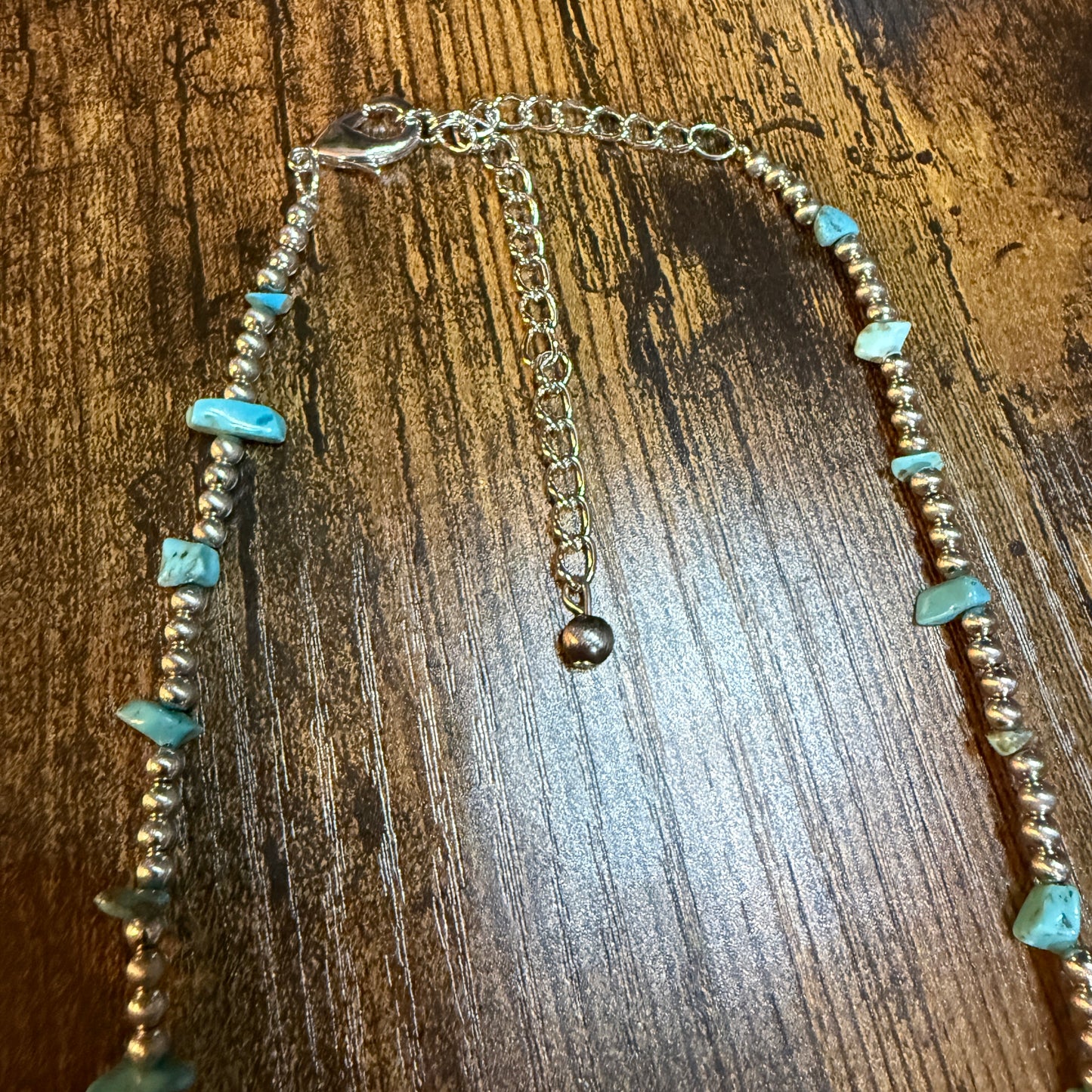 Handmade Navajo Style Turquoise Chip Necklace With Silver Tone Beads 16 To 21 Inches Wild West Boho