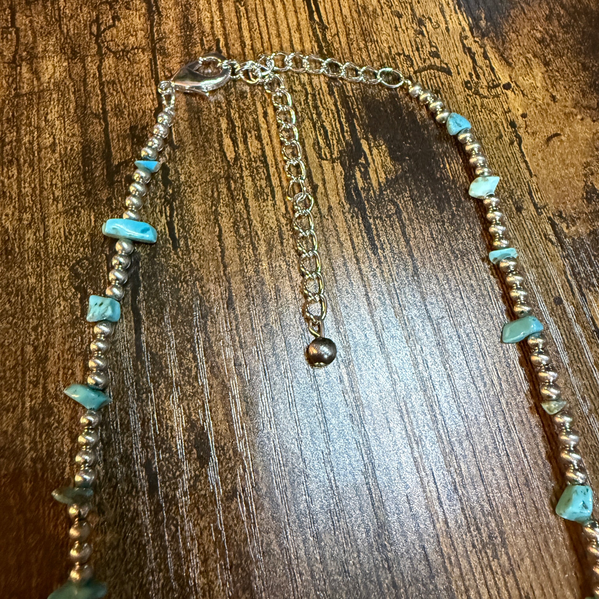 Handmade Navajo Style Turquoise Chip Necklace With Silver Tone Beads 16 To 21 Inches Wild West Boho